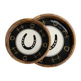 Huntley Equestrian Horsehoe and Bit Round Wooden Tray-Black and Gold Equestrian Home Decor - Equiluxe Tack