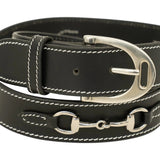 Huntley Equestrian Ladies Stirrup Buckle, Snaffle Bit, 1.5" Inch Width Leather Belt, Black - Equiluxe Tack
