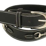 Huntley Equestrian Ladies Stirrup Buckle, Snaffle Bit, 1.5" Inch Width Leather Belt, Black - Equiluxe Tack