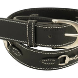 Huntley Equestrian Ladies Stirrup Buckle, Snaffle Bit, 1.5" Inch Width Leather Belt, Black - Equiluxe Tack