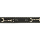 Huntley Equestrian Ladies Stirrup Buckle, Snaffle Bit, 1.5" Inch Width Leather Belt, Black - Equiluxe Tack