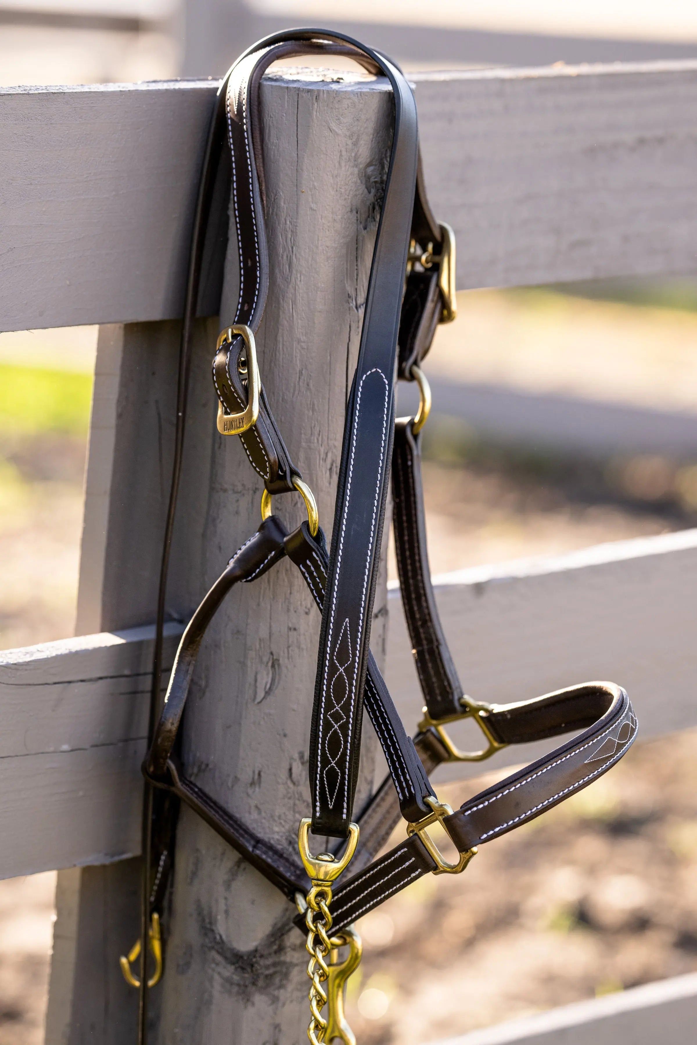 Huntley Equestrian Leather Lead with Brass Chain - Equiluxe Tack
