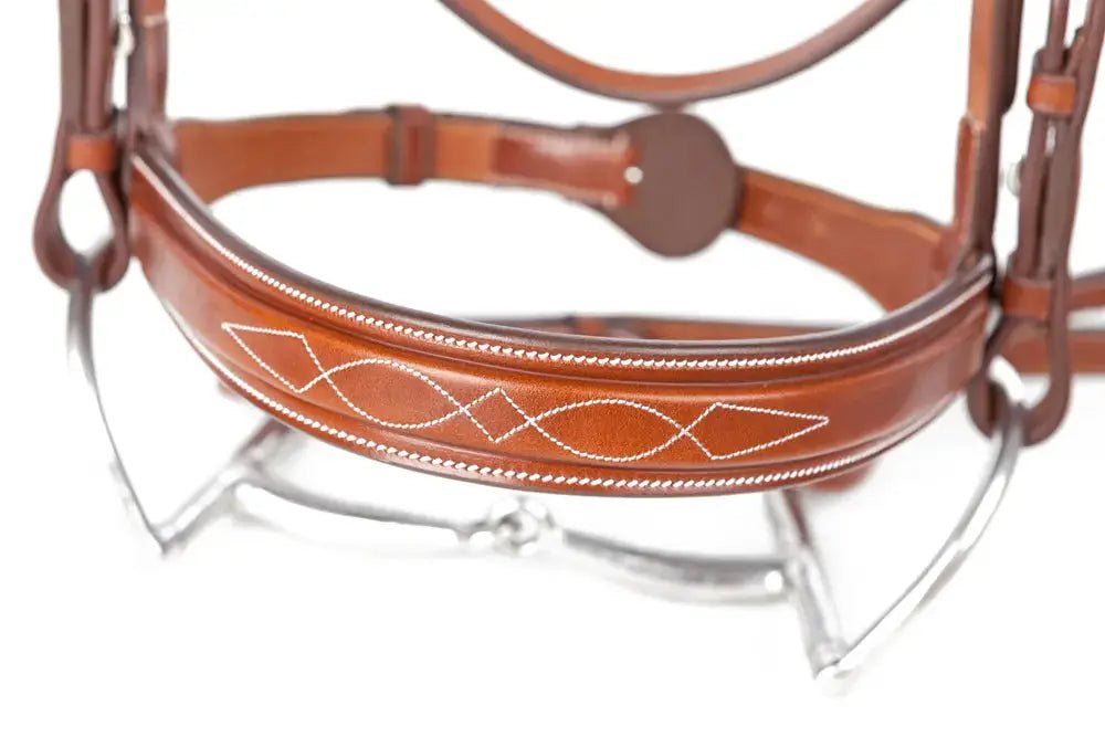 Huntley Equestrian Sedgwick Fancy Stitched Square Raised Hunter Horse Bridle with Reins - Equiluxe Tack