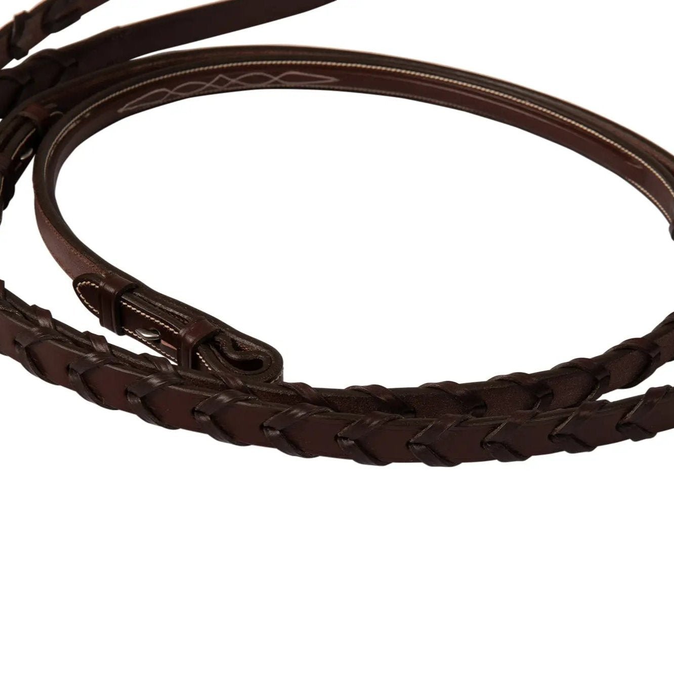 Huntley Equestrian Sedgwick Fancy Stitched Square Raised Laced Reins - Equiluxe Tack