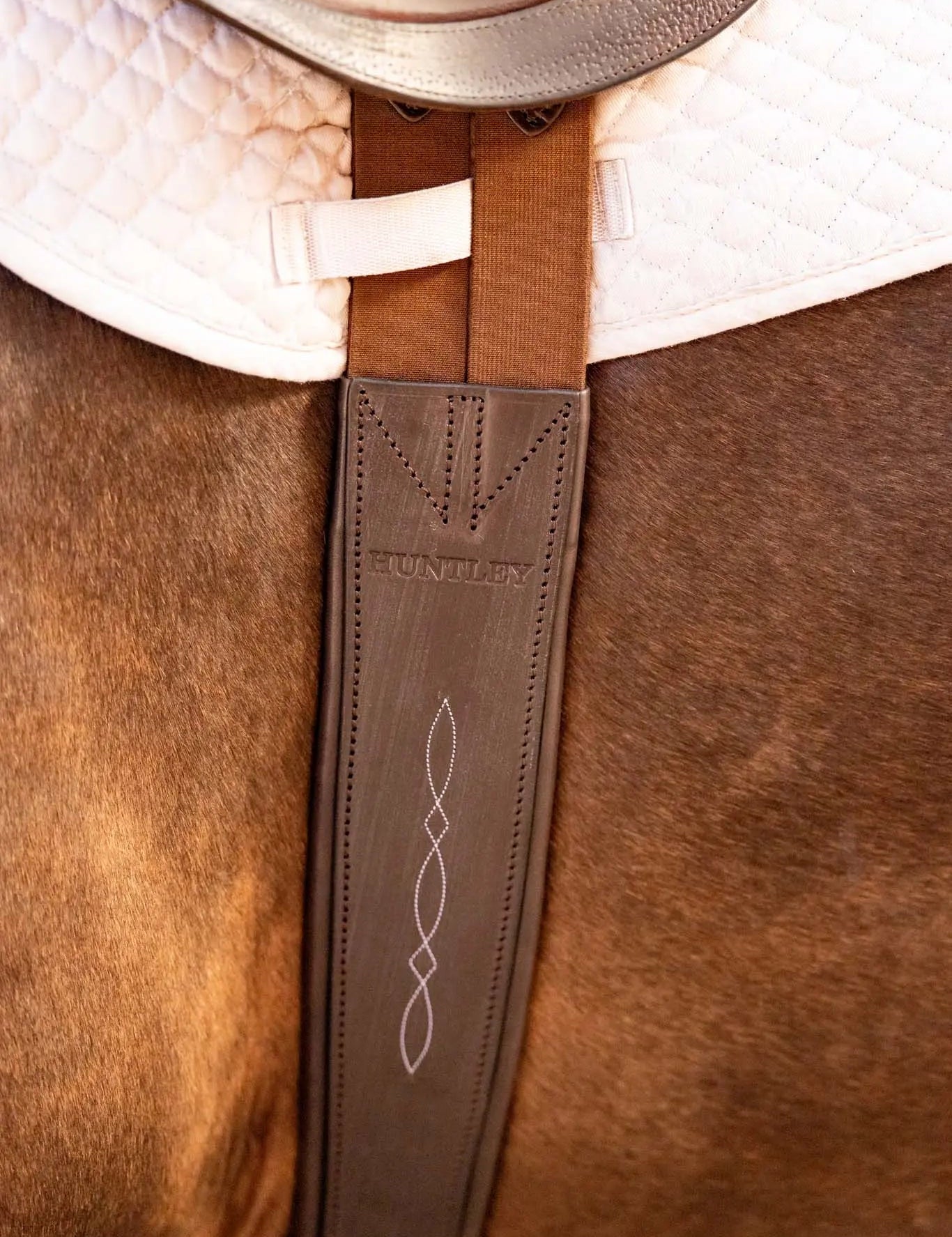 Huntley Equestrian Sedgwick Leather Fancy Stitched Padded Leather Contour Shaped Girth with Double End Elastic - Equiluxe Tack