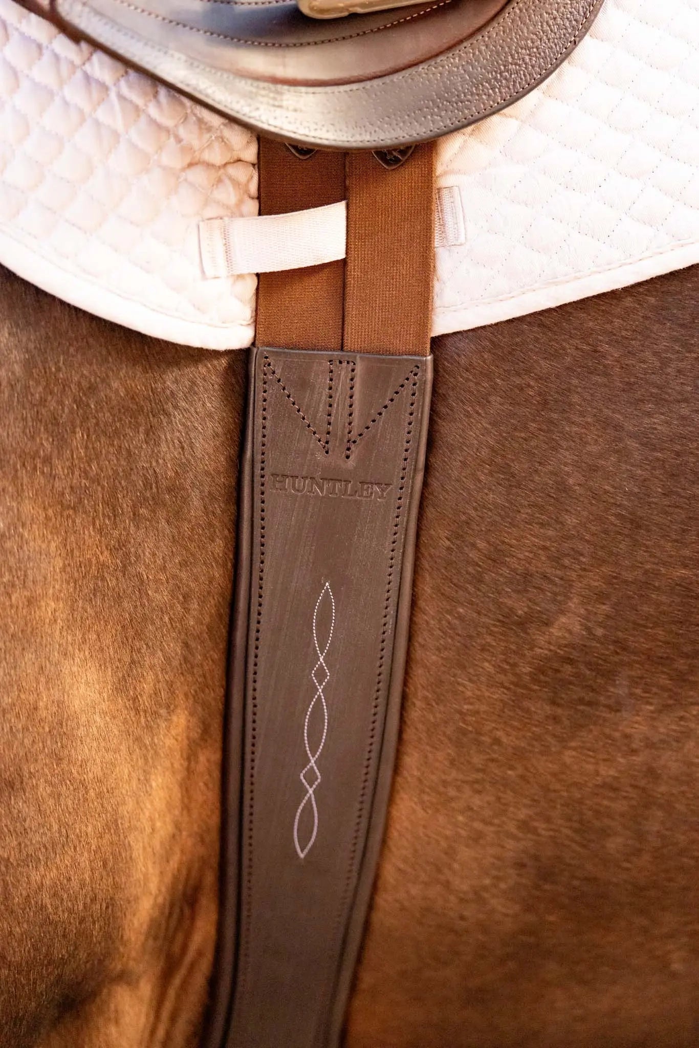 Huntley Equestrian Sedgwick Leather Fancy Stitched Padded Leather Contour Shaped Girth with Double End Elastic - Equiluxe Tack