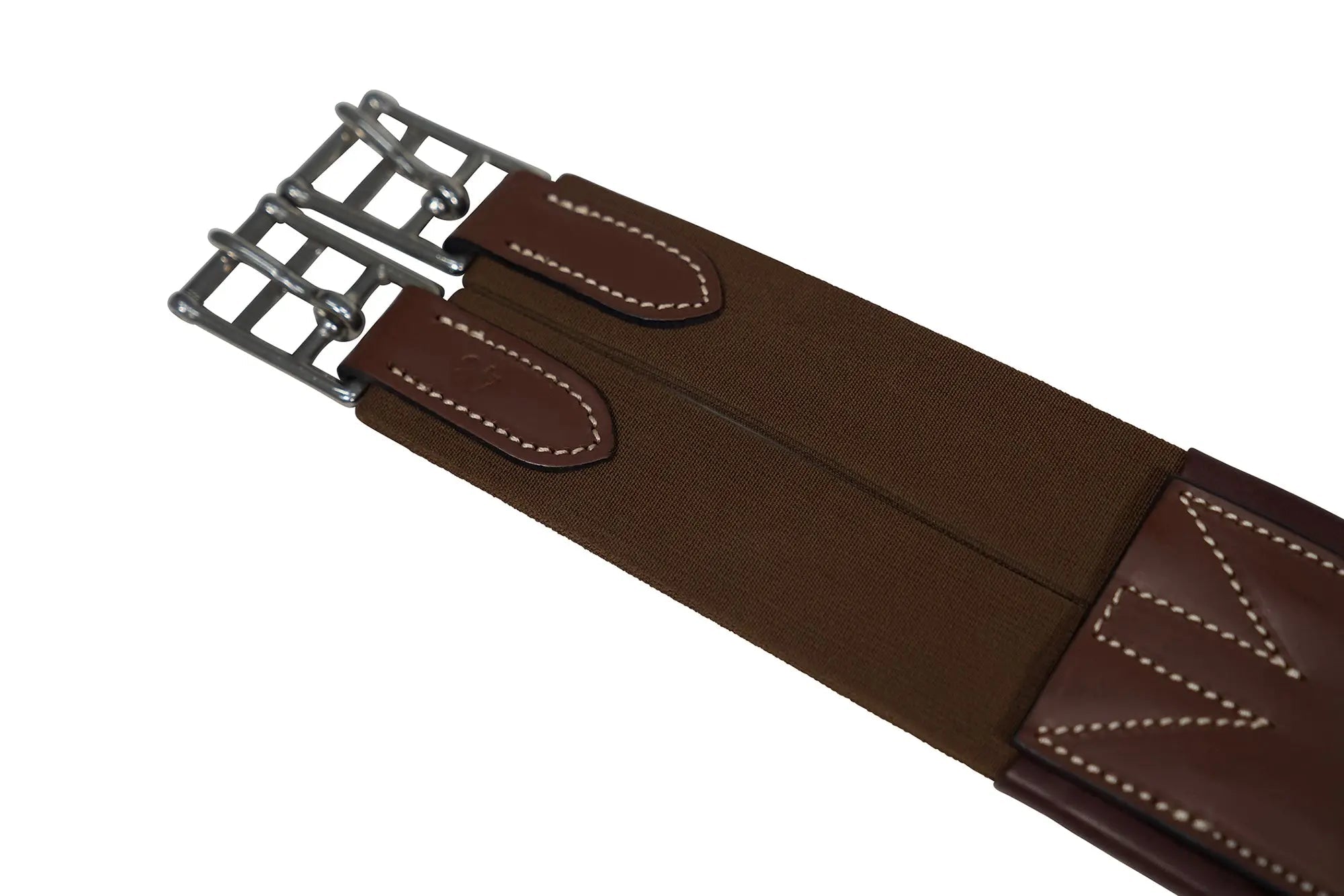 Huntley Equestrian Sedgwick Leather Fancy Stitched Padded Leather Contour Shaped Girth with Double End Elastic - Equiluxe Tack