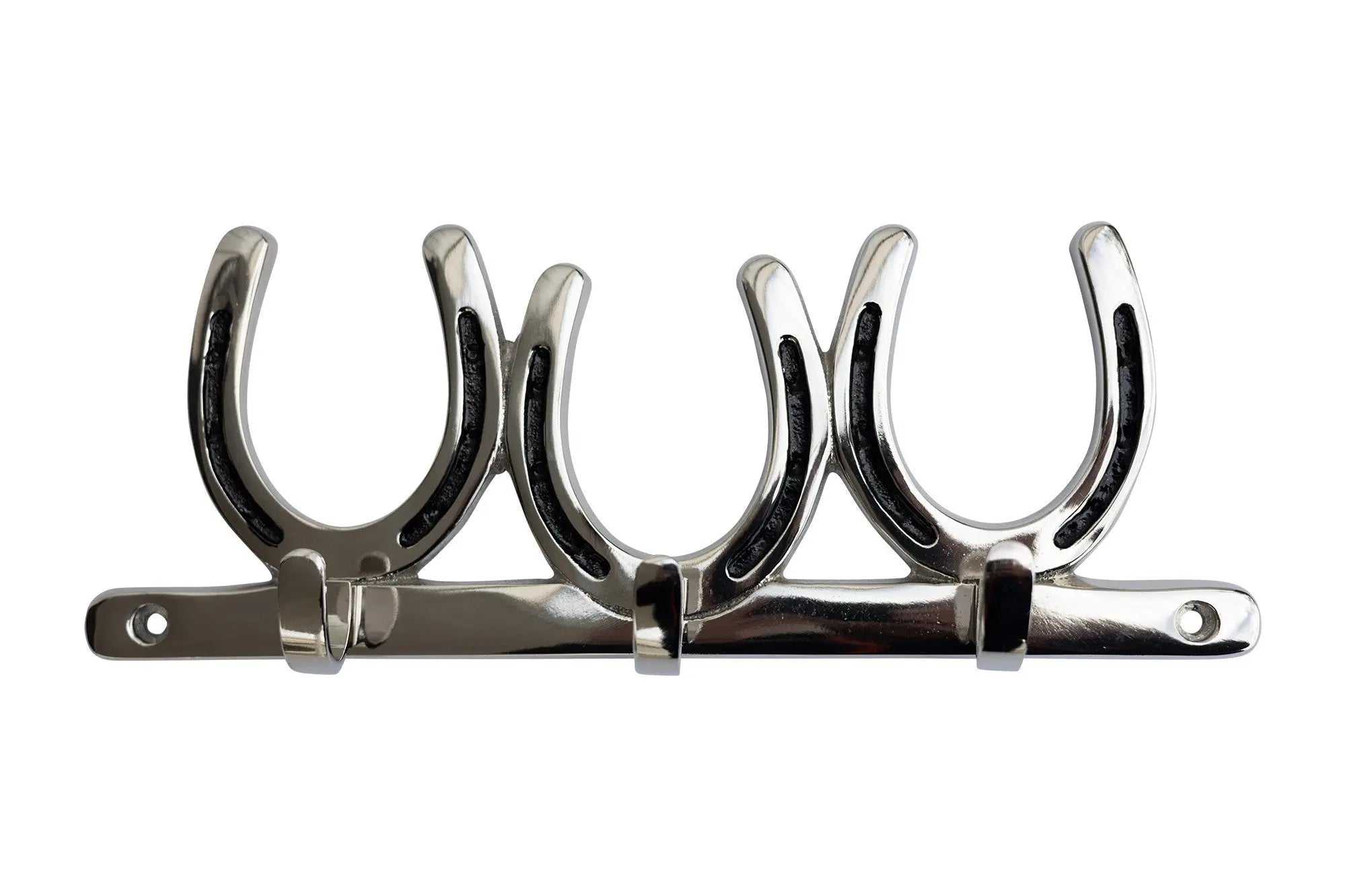 Huntley Equestrian Silver Horseshoe Wall Hook Rack-3 Hook Equestrian Home and Barn Decor - Equiluxe Tack
