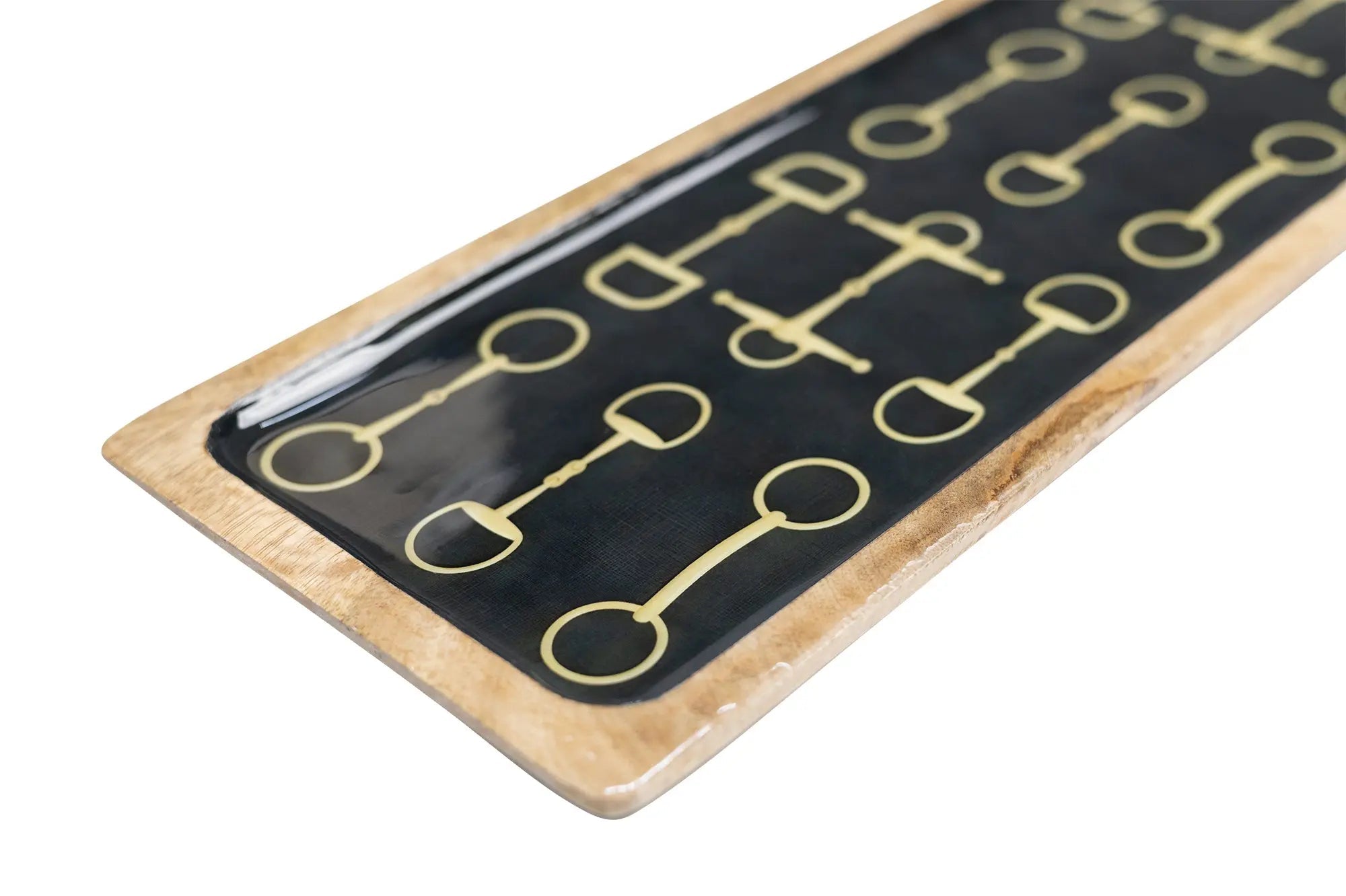Huntley Equestrian Snaffle Big Long Wooden Serving Tray-Black and Gold Equestrian Home Decor - Equiluxe Tack