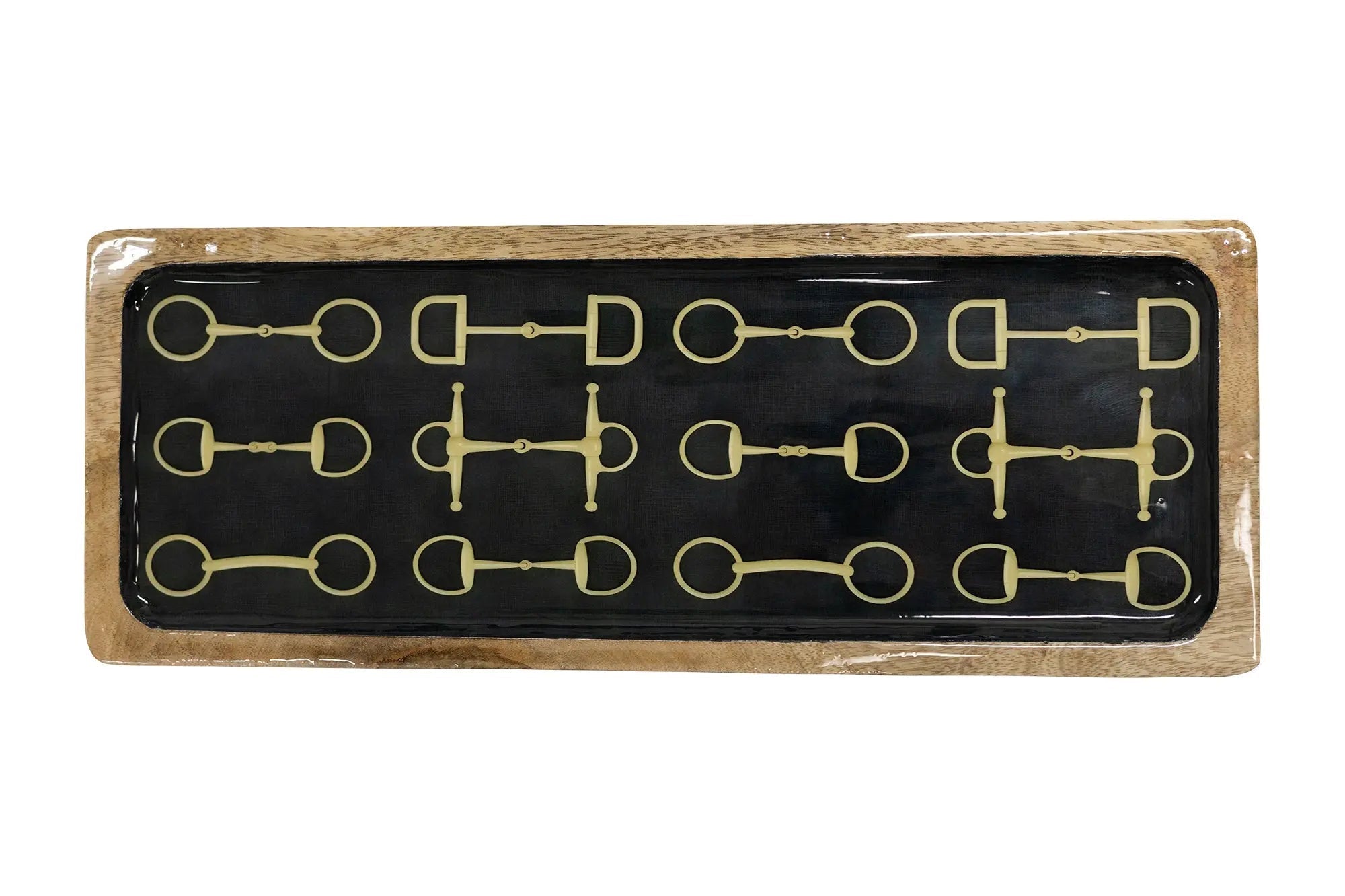 Huntley Equestrian Snaffle Big Long Wooden Serving Tray-Black and Gold Equestrian Home Decor - Equiluxe Tack