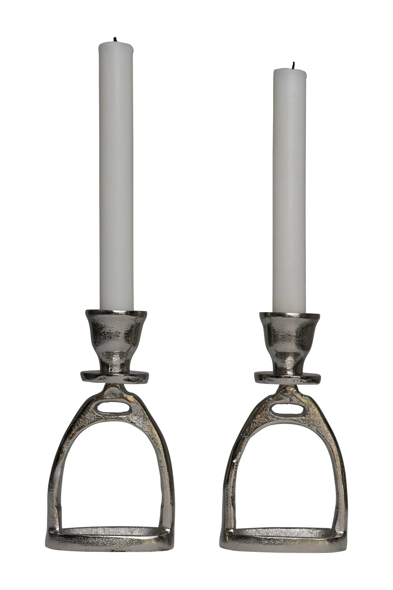 Huntley Equestrian Stirrup Candle Stick Holders, Silver set of 2 - Equiluxe Tack