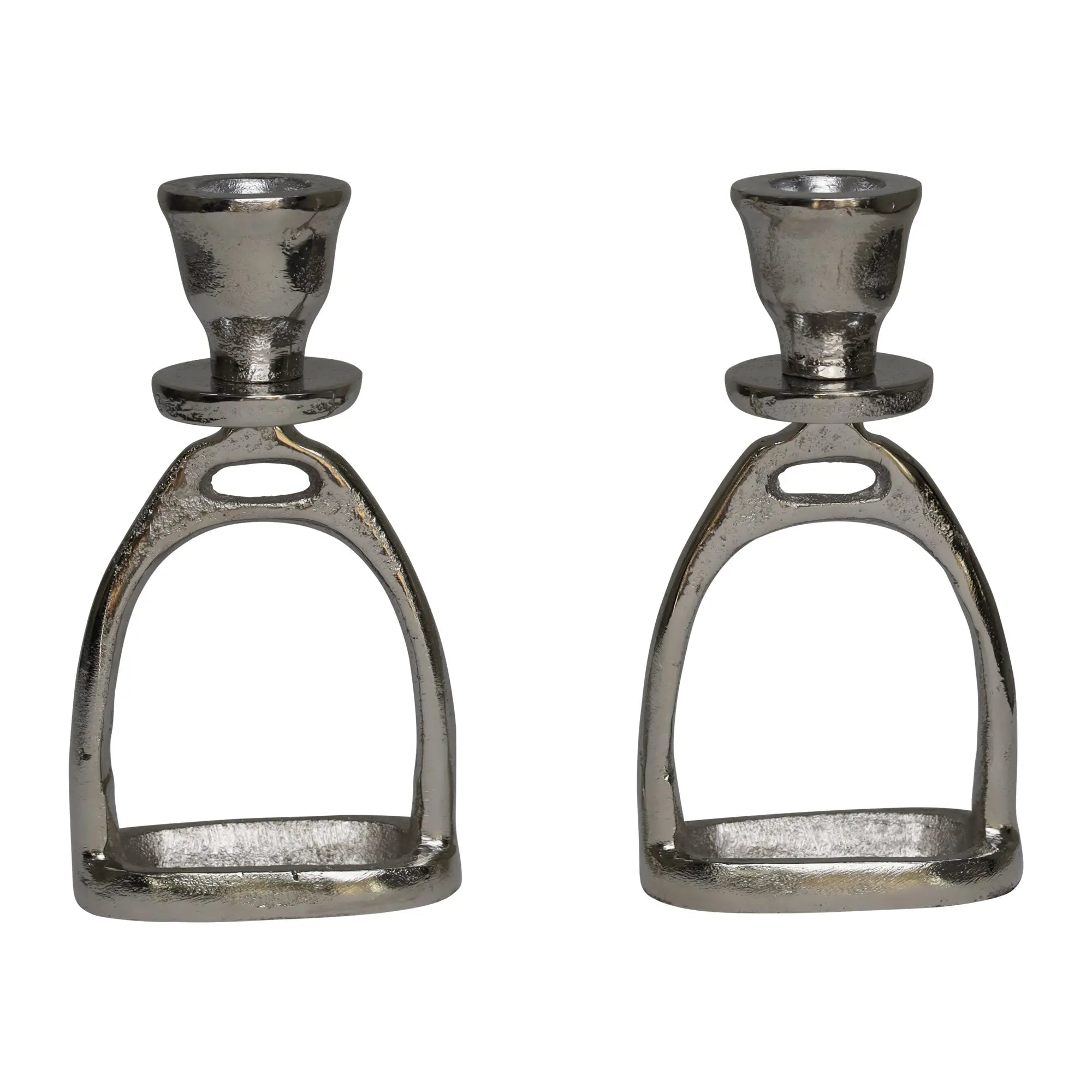 Huntley Equestrian Stirrup Candle Stick Holders, Silver set of 2 - Equiluxe Tack