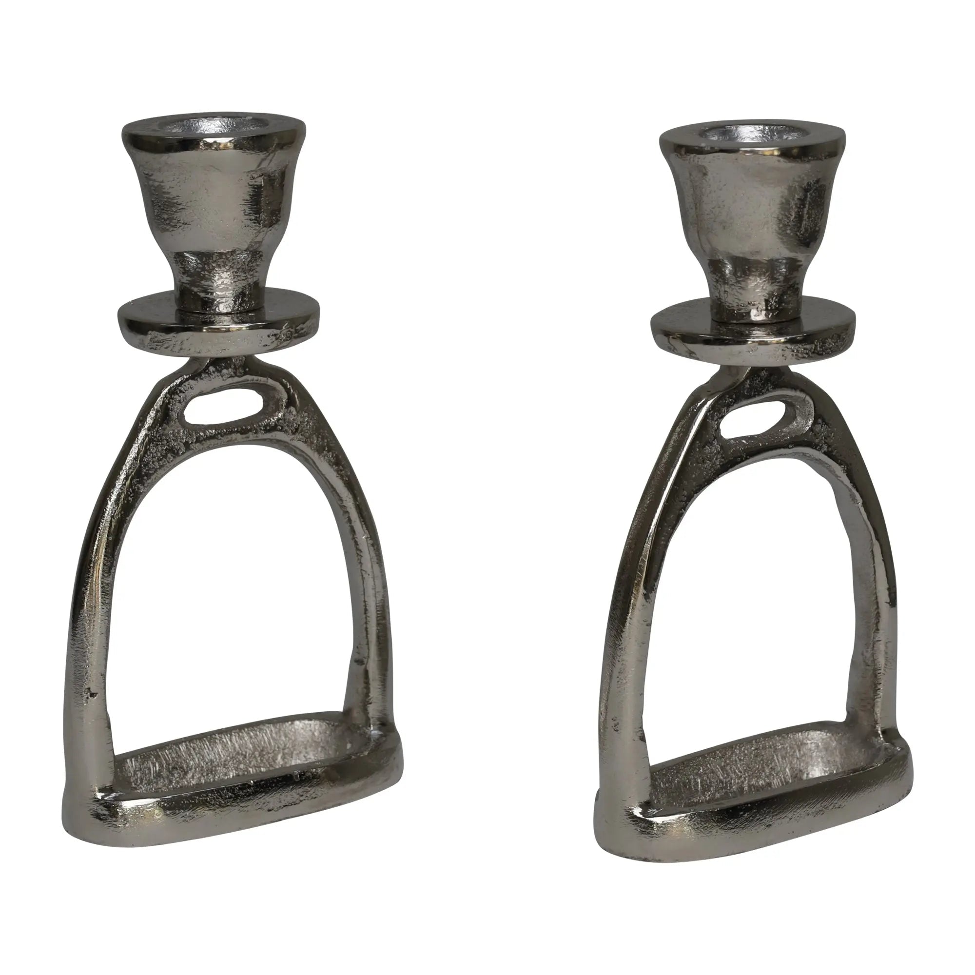 Huntley Equestrian Stirrup Candle Stick Holders, Silver set of 2 - Equiluxe Tack