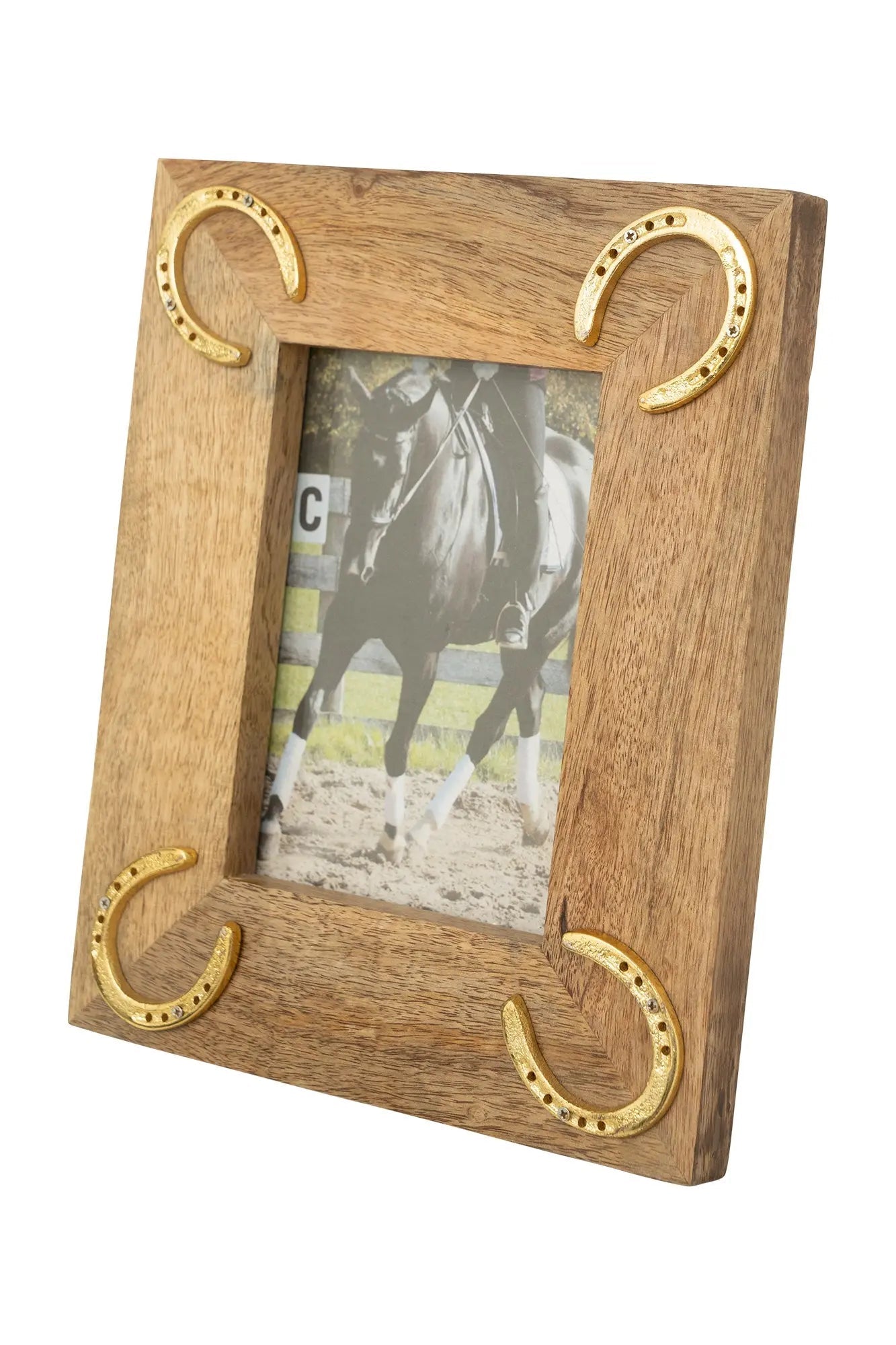 Huntley Equestrian Wooden Picture Frame with Gold Horse Shoes, 5 x 7 - Equiluxe Tack