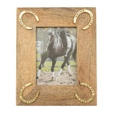 Huntley Equestrian Wooden Picture Frame with Gold Horse Shoes, 5 x 7 - Equiluxe Tack