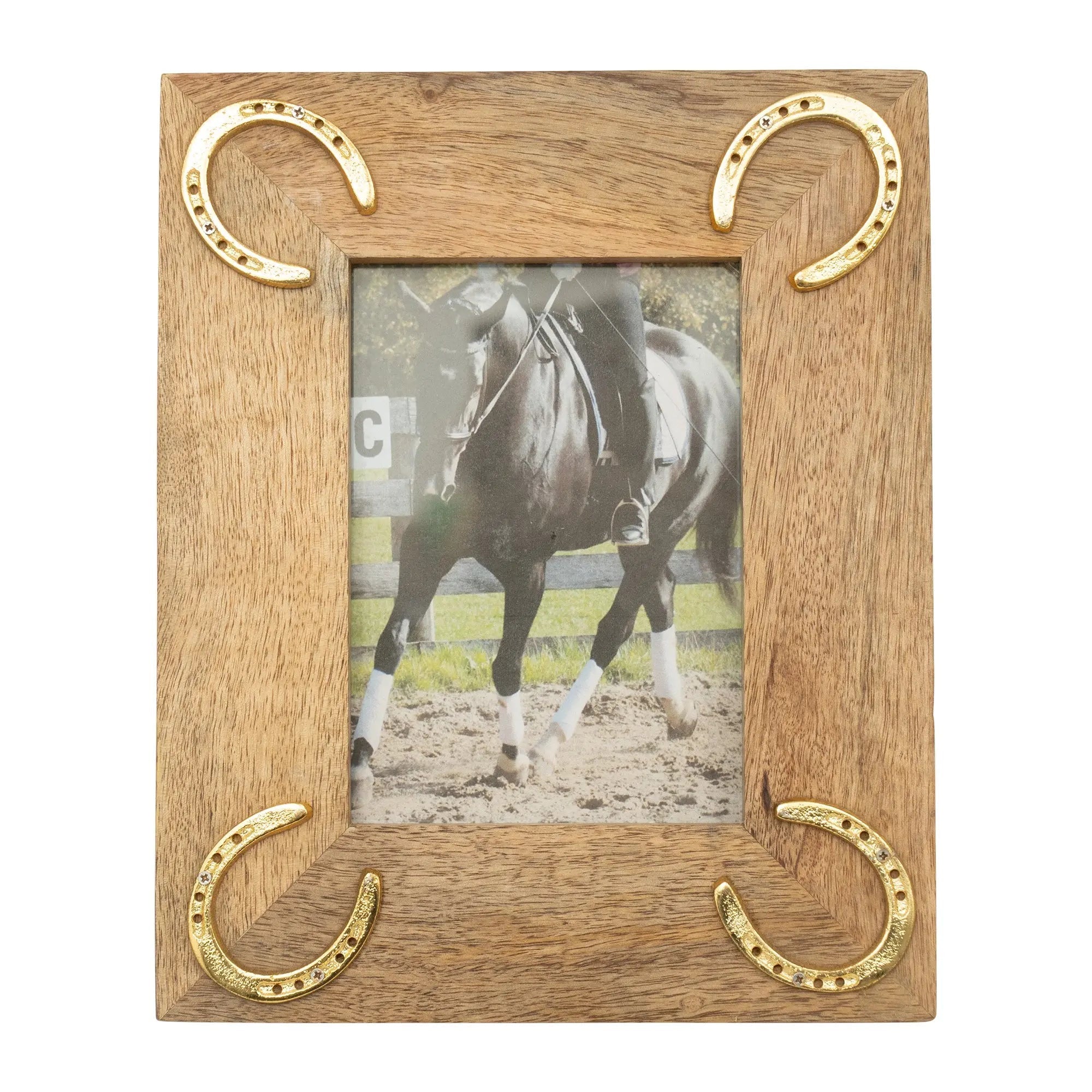 Huntley Equestrian Wooden Picture Frame with Gold Horse Shoes, 5 x 7 - Equiluxe Tack