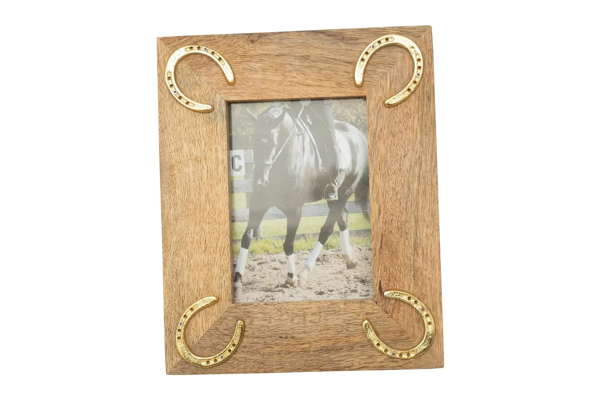 Huntley Equestrian Wooden Picture Frame with Gold Horse Shoes, 5 x 7 - Equiluxe Tack
