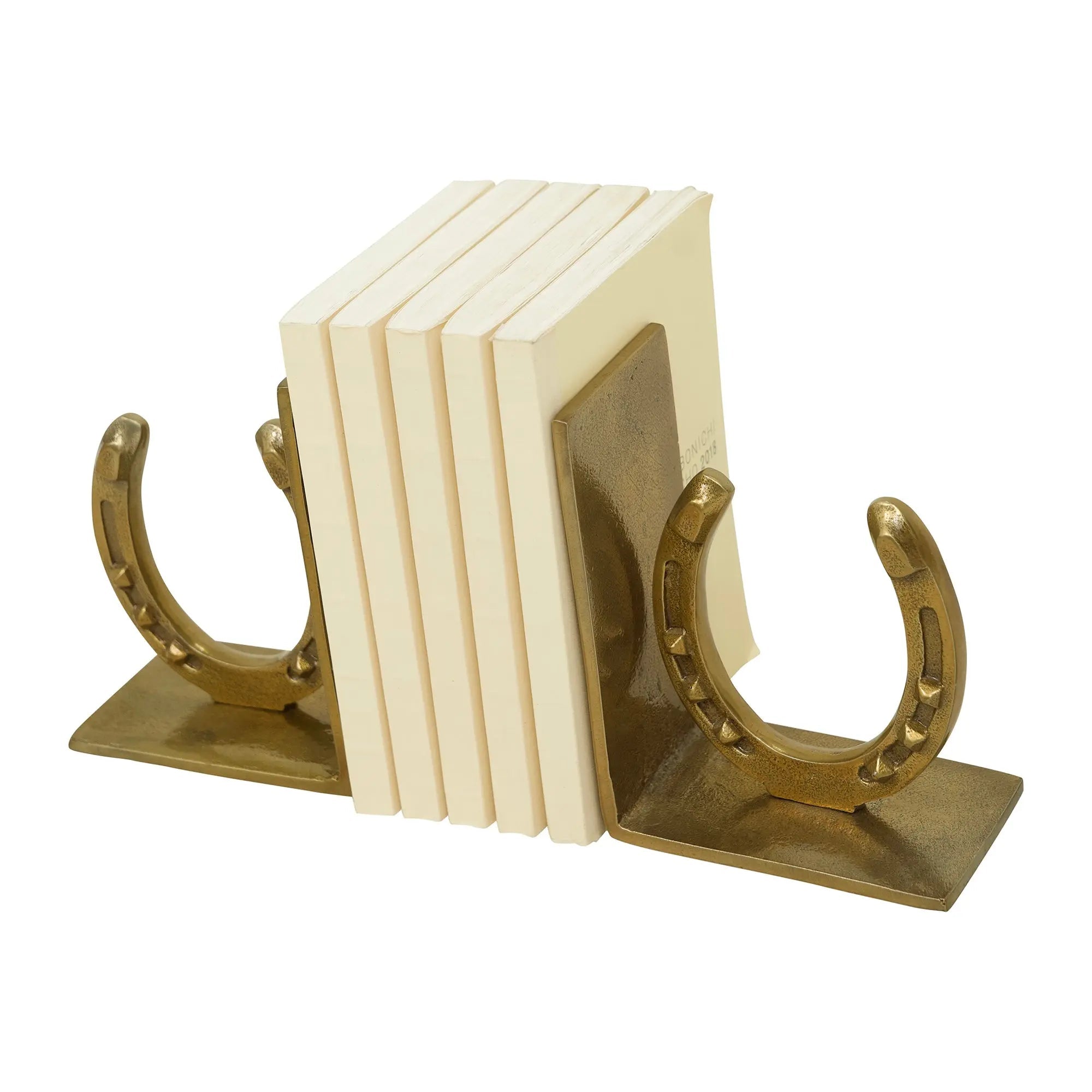 Huntley Horse shoe Bookends, Pair, Brass Antique Finish - Equiluxe Tack