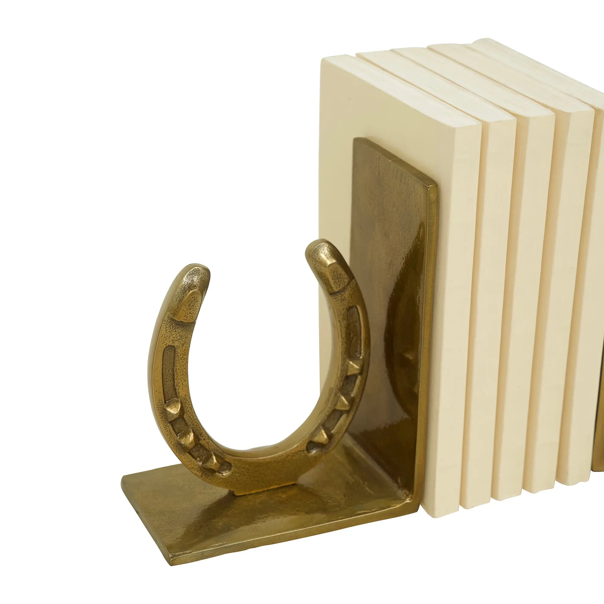 Huntley Horse shoe Bookends, Pair, Brass Antique Finish - Equiluxe Tack