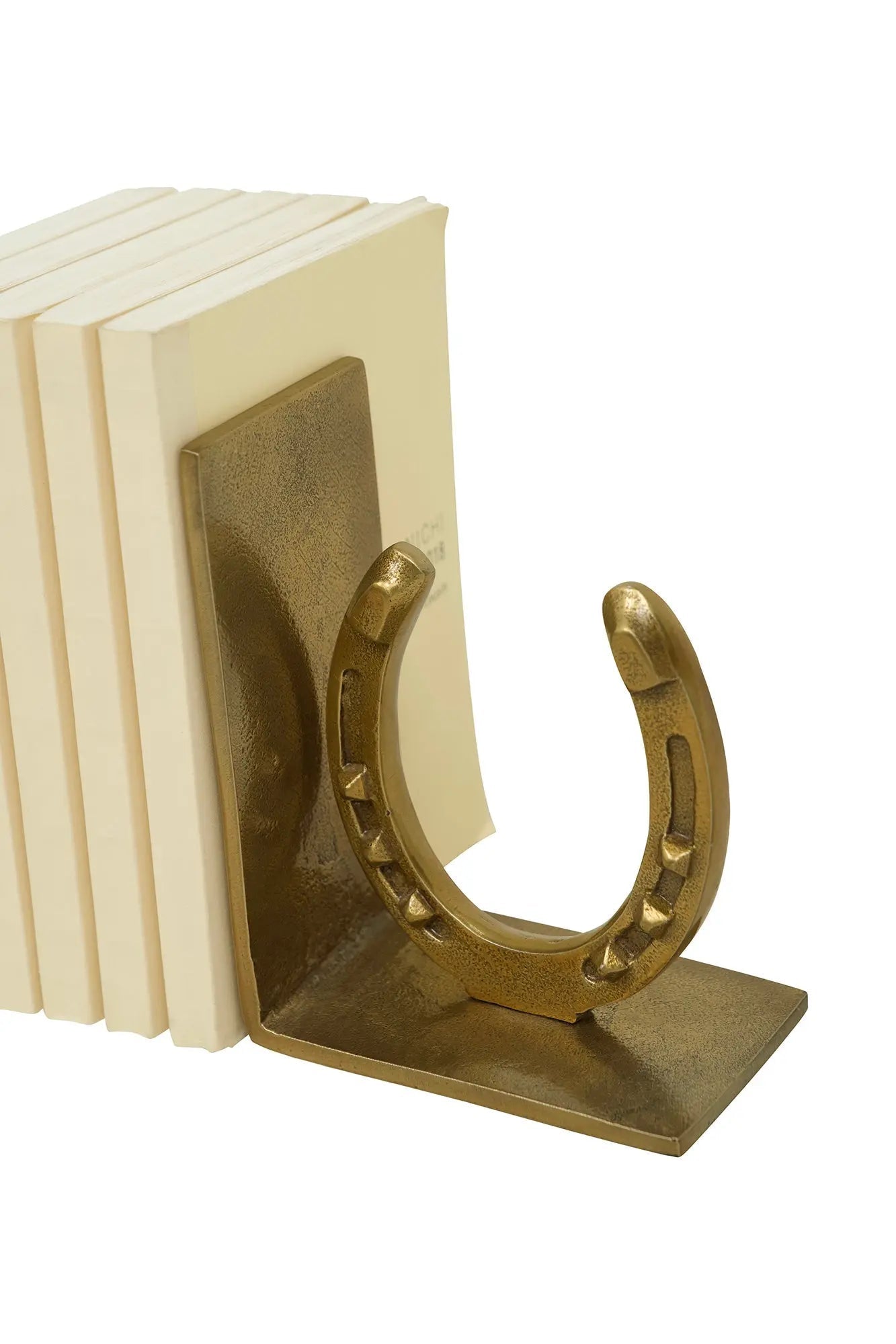 Huntley Horse shoe Bookends, Pair, Brass Antique Finish - Equiluxe Tack
