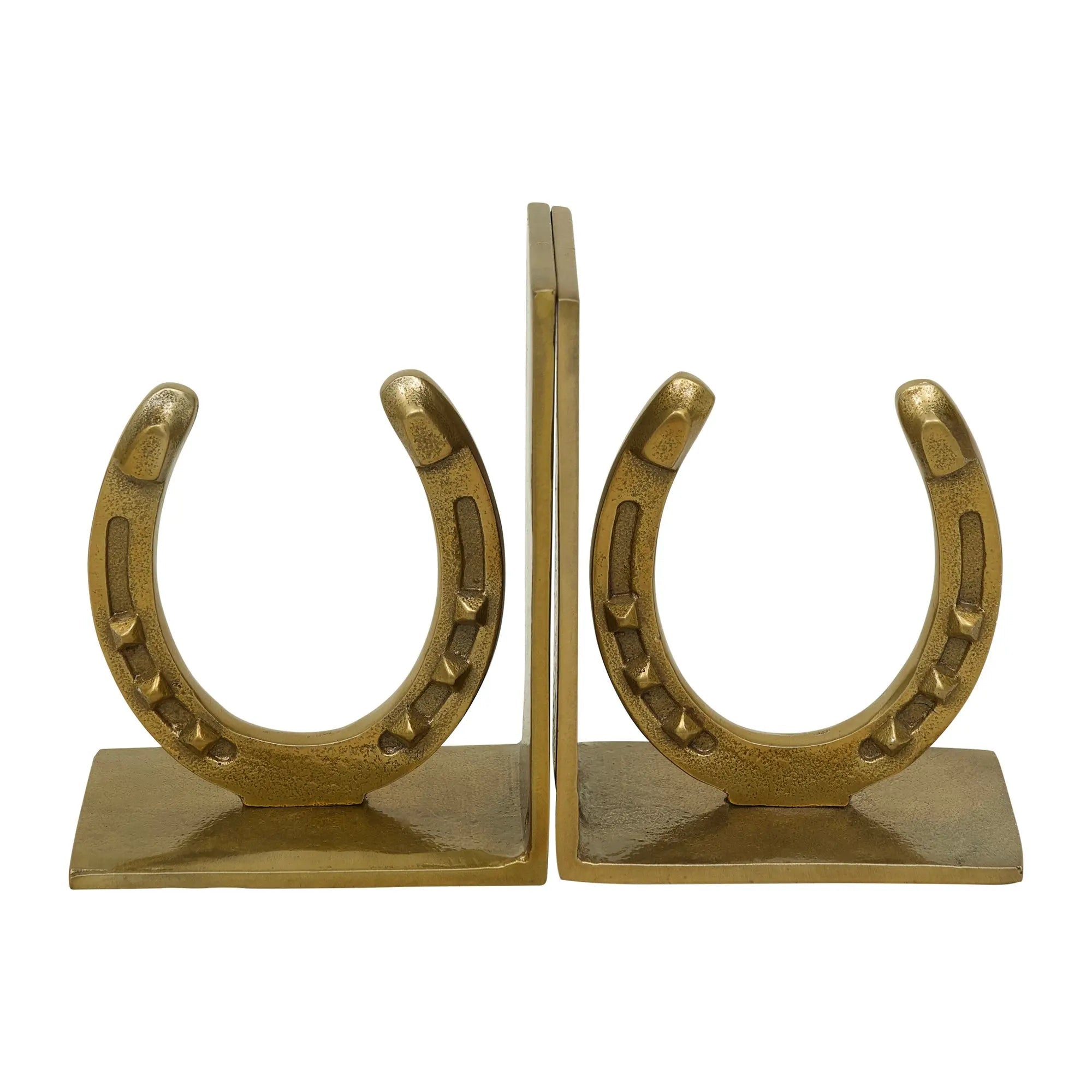 Huntley Horse shoe Bookends, Pair, Brass Antique Finish - Equiluxe Tack