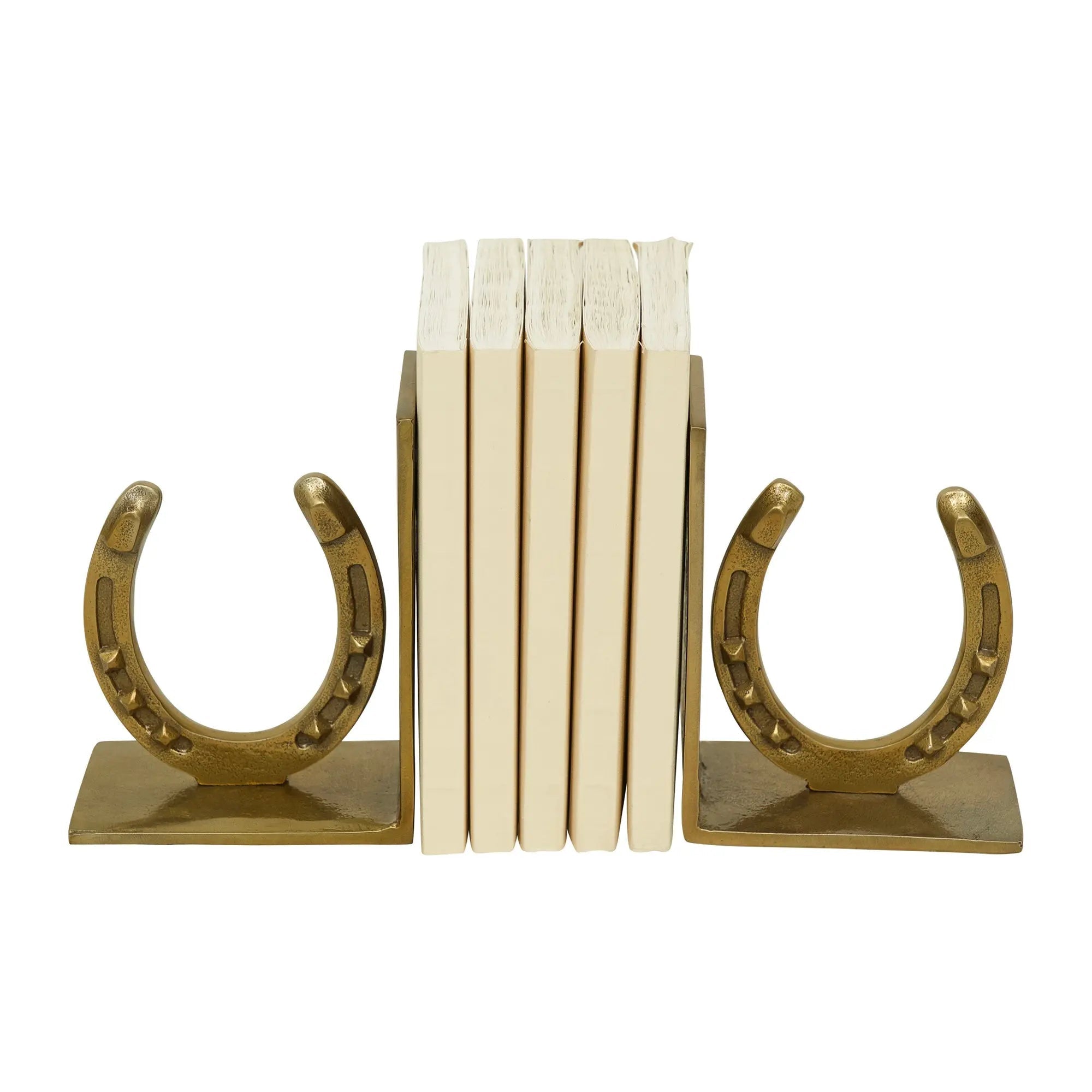 Huntley Horse shoe Bookends, Pair, Brass Antique Finish - Equiluxe Tack