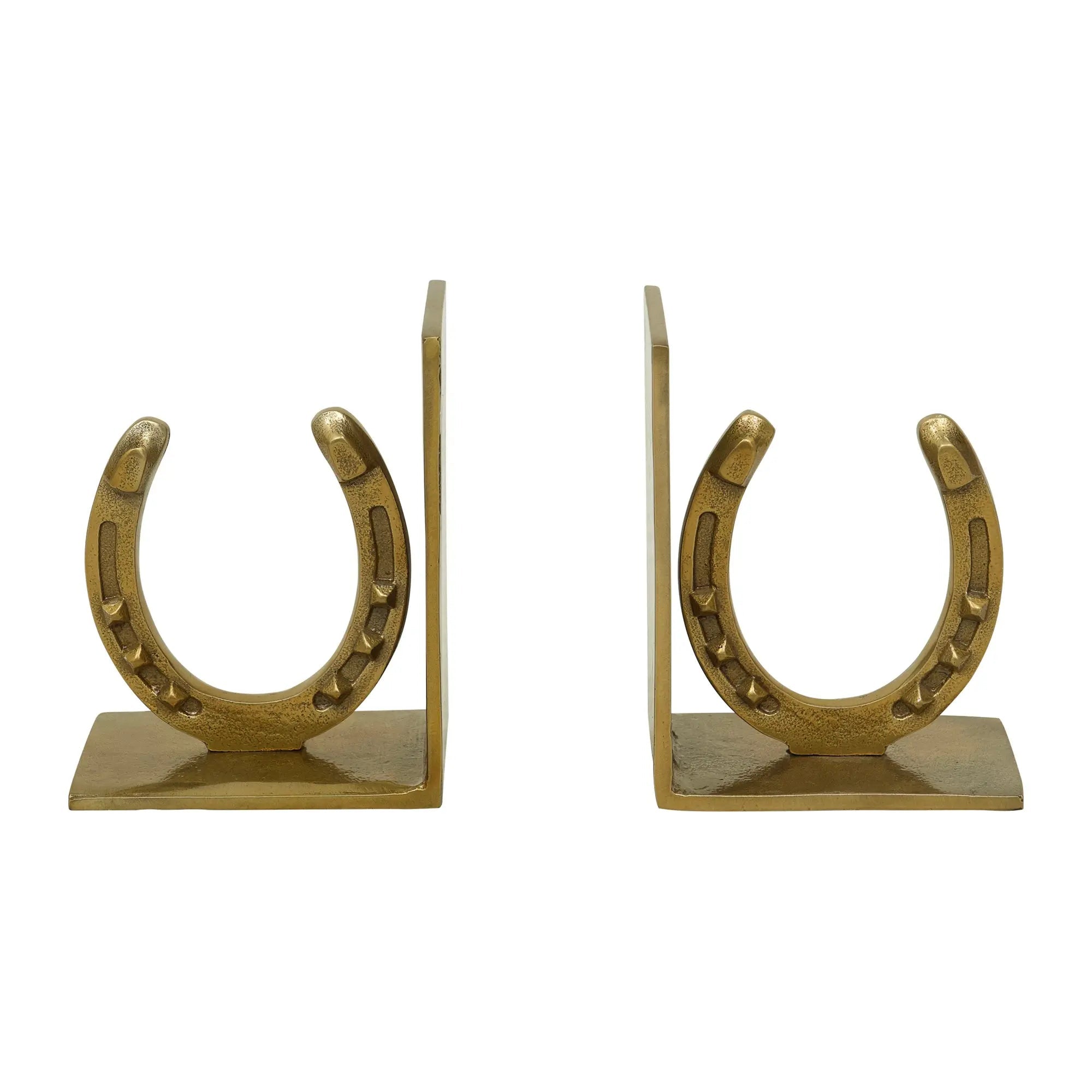 Huntley Horse shoe Bookends, Pair, Brass Antique Finish - Equiluxe Tack