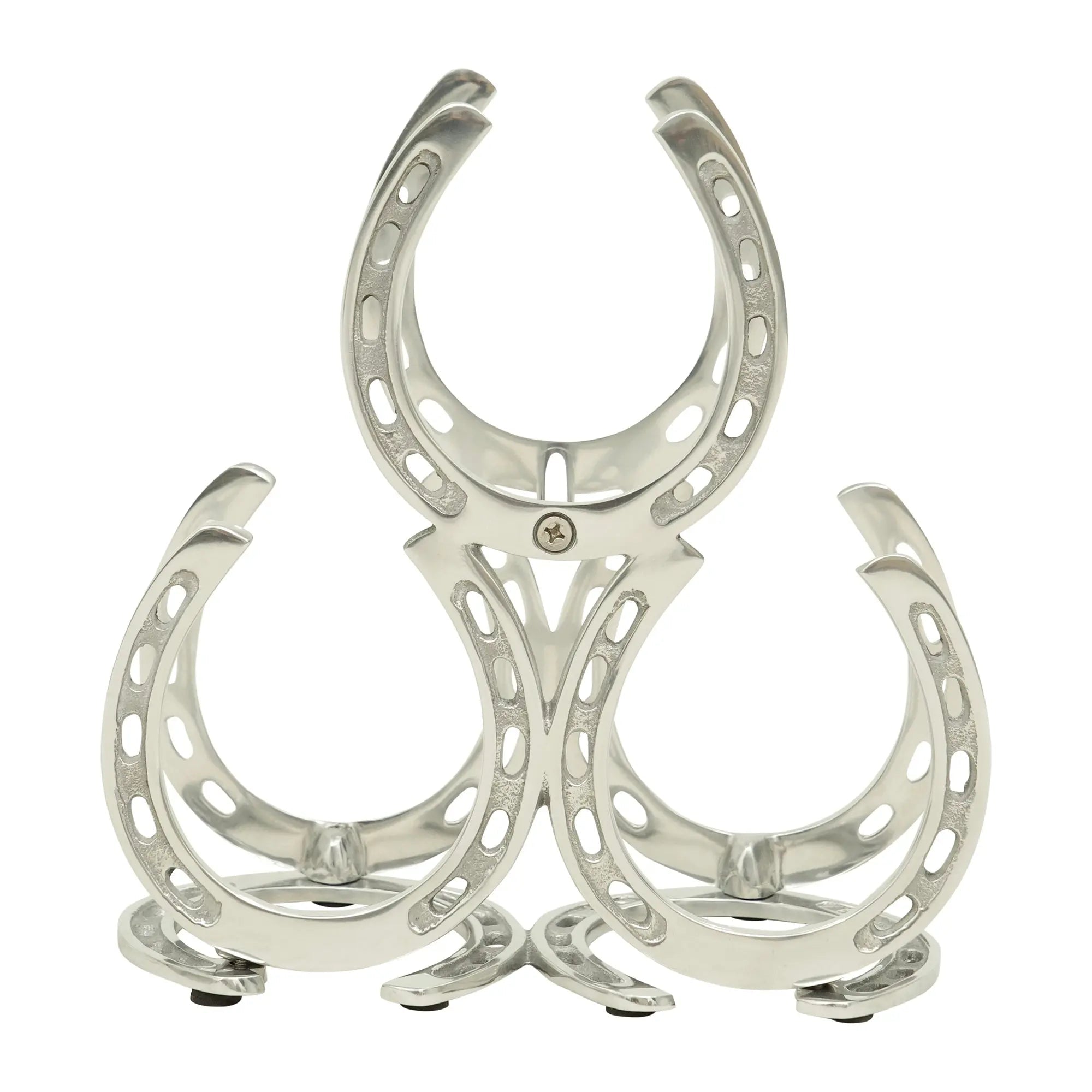 Huntley Horseshoe 3-Bottle Wine Rack, Aluminum Silver Finish - Equiluxe Tack