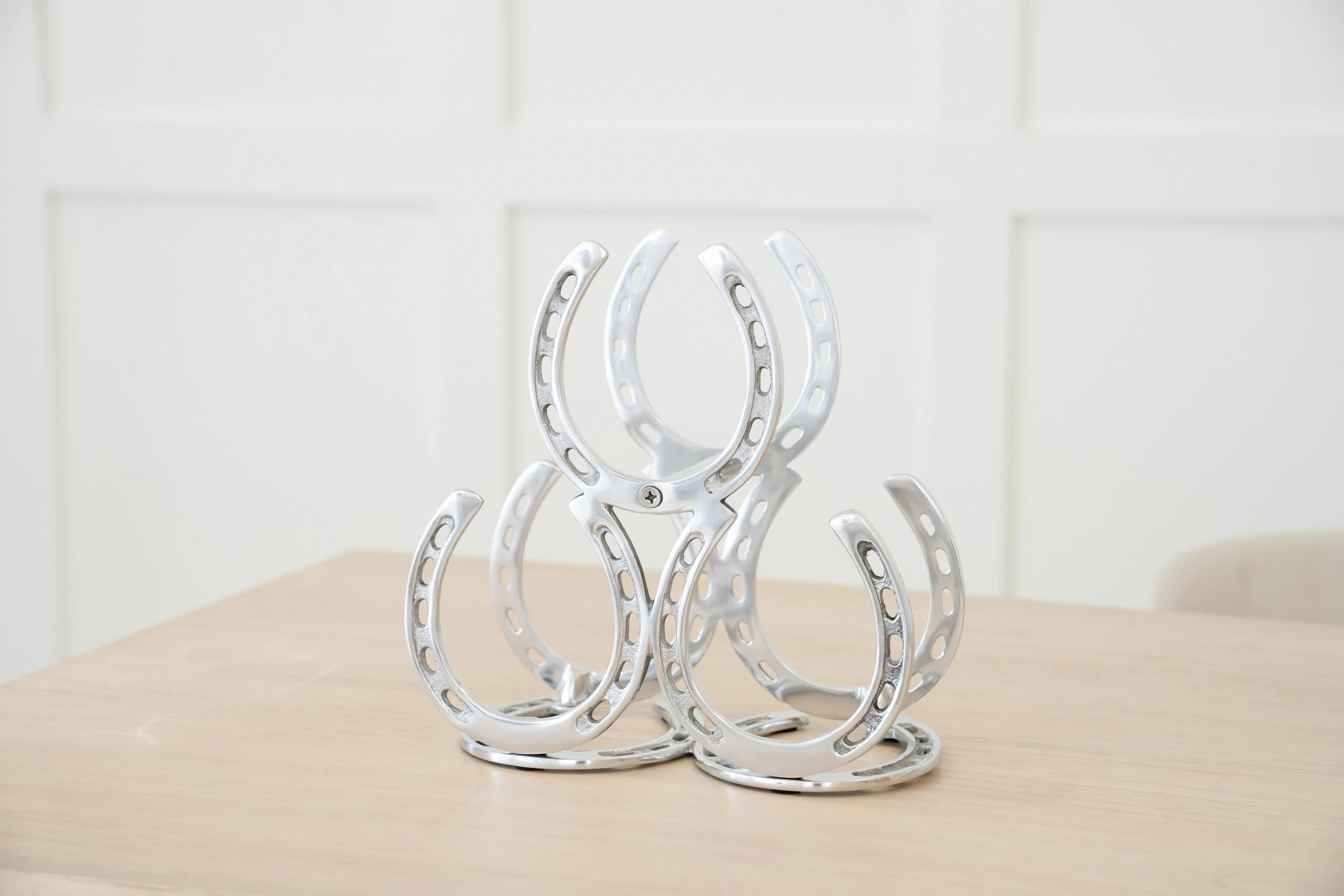 Huntley Horseshoe 3-Bottle Wine Rack, Aluminum Silver Finish - Equiluxe Tack