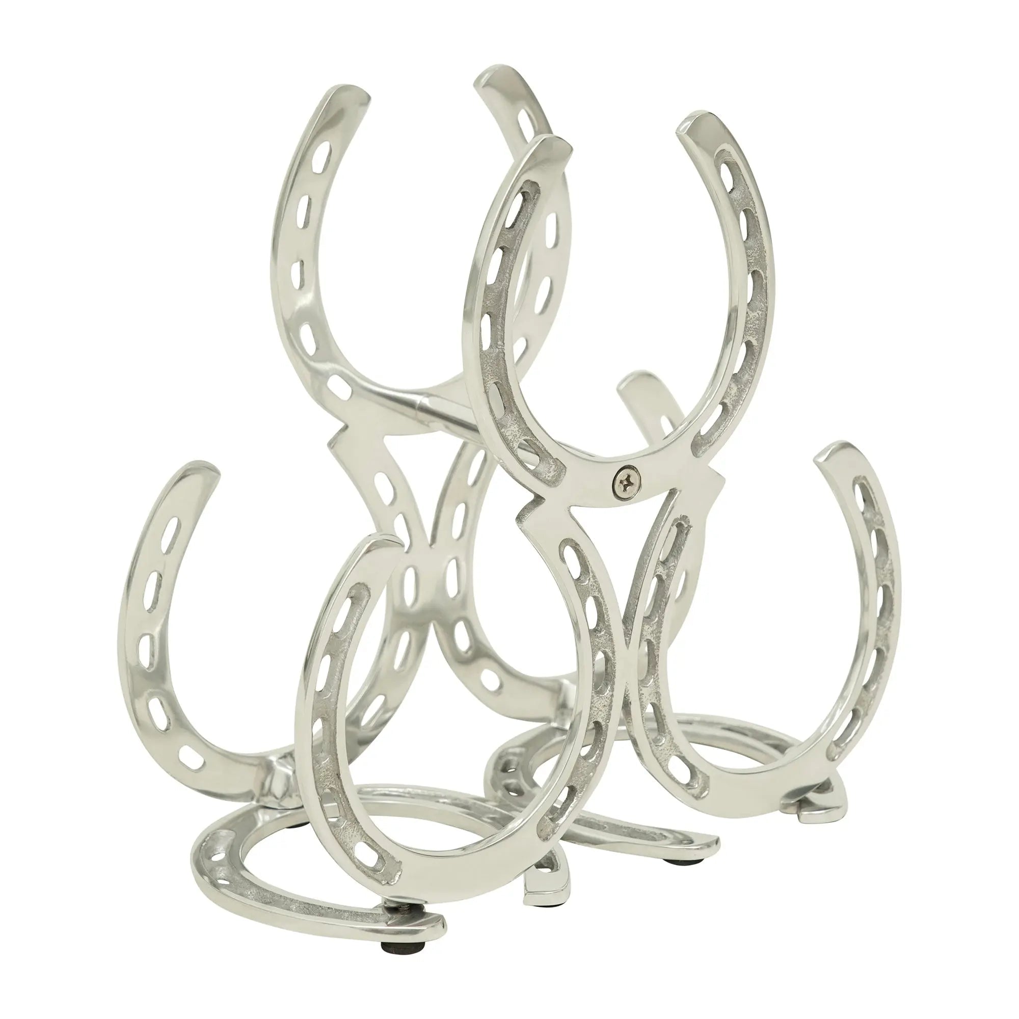 Huntley Horseshoe 3-Bottle Wine Rack, Aluminum Silver Finish - Equiluxe Tack