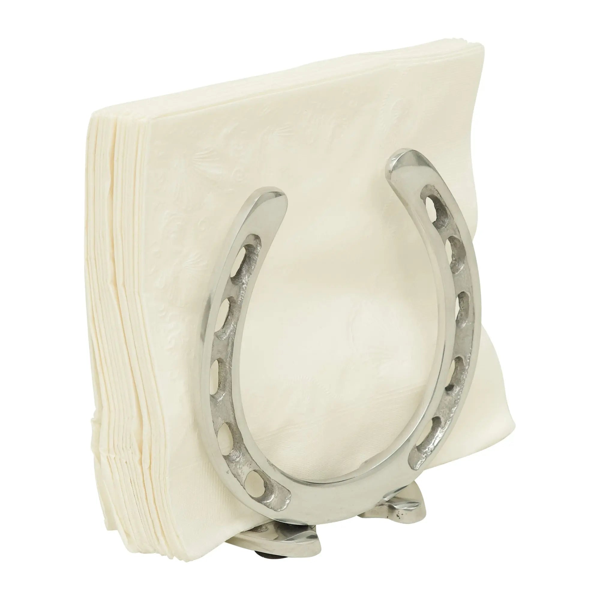 Huntley Horseshoe Napkin Holder, Aluminum Silver Finish - Equiluxe Tack