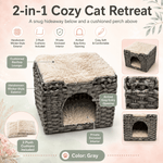 Huntley Pet Cat House, 2 Cushion Bed, Gray - Equiluxe Tack