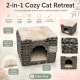 Huntley Pet Cat House, 2 Cushion Bed, Gray - Equiluxe Tack
