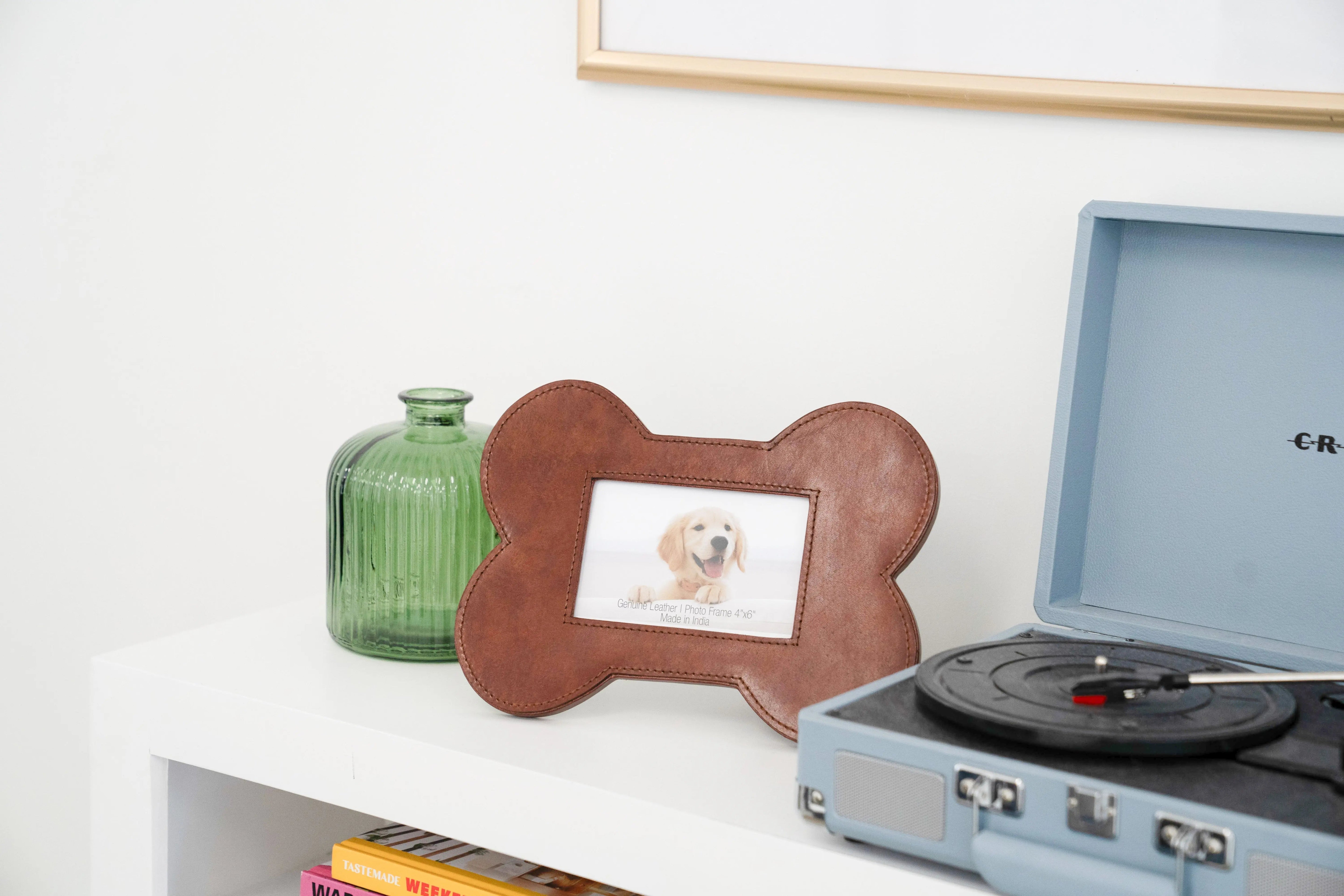 Huntley Pet Leather Bone Shaped Picture Frame, 4x6 - Equiluxe Tack