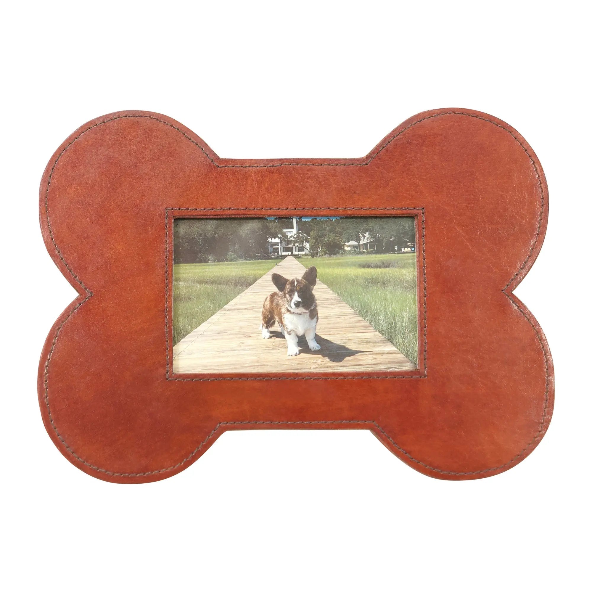Huntley Pet Leather Bone Shaped Picture Frame, 4x6 - Equiluxe Tack