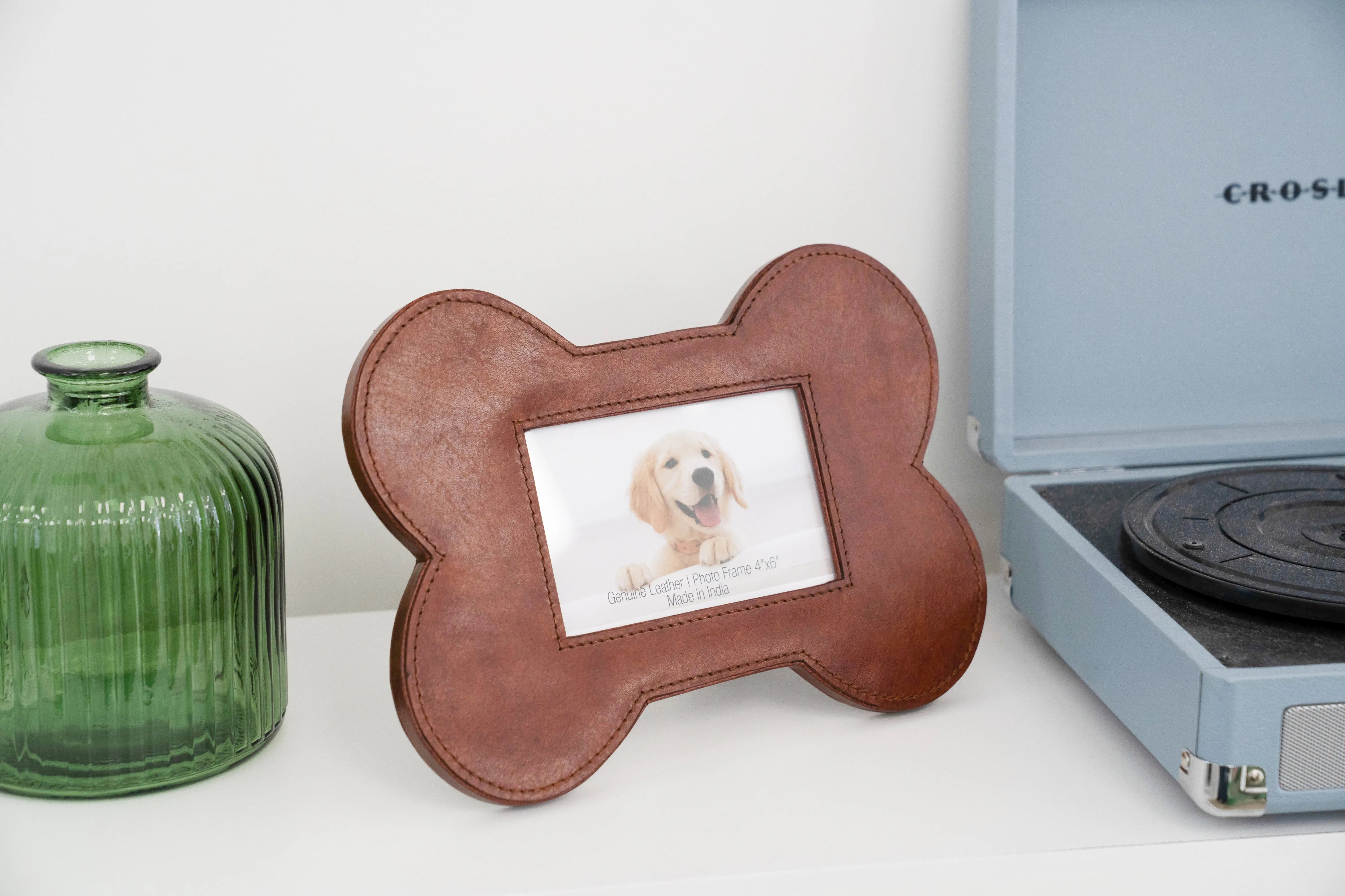 Huntley Pet Leather Bone Shaped Picture Frame, 4x6 - Equiluxe Tack
