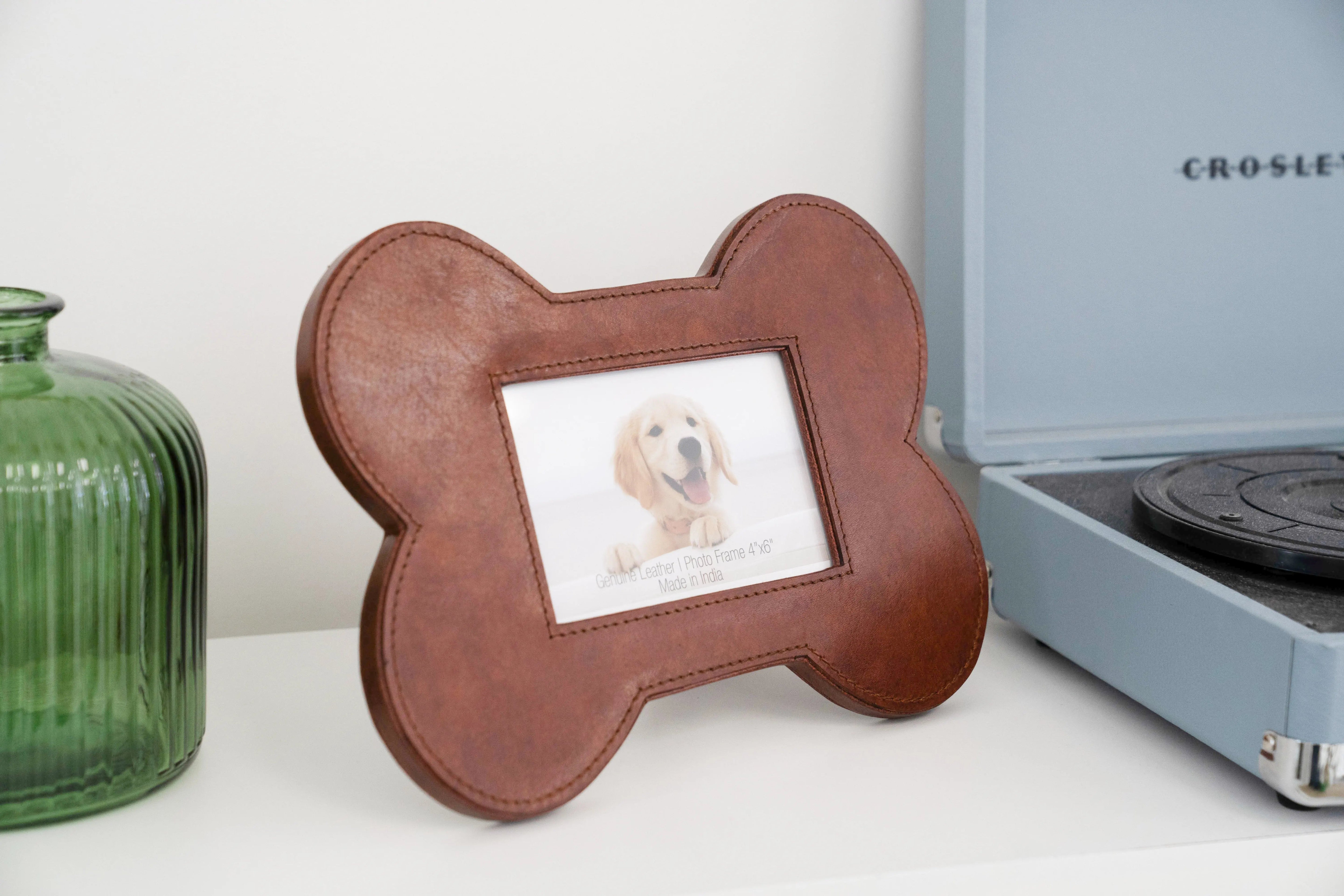 Huntley Pet Leather Bone Shaped Picture Frame, 4x6 - Equiluxe Tack
