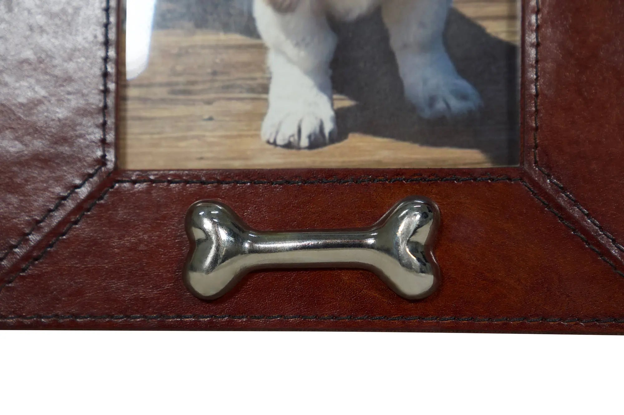 Huntley Pet Leather Picture Frame with Silver Bone Accent - Equiluxe Tack