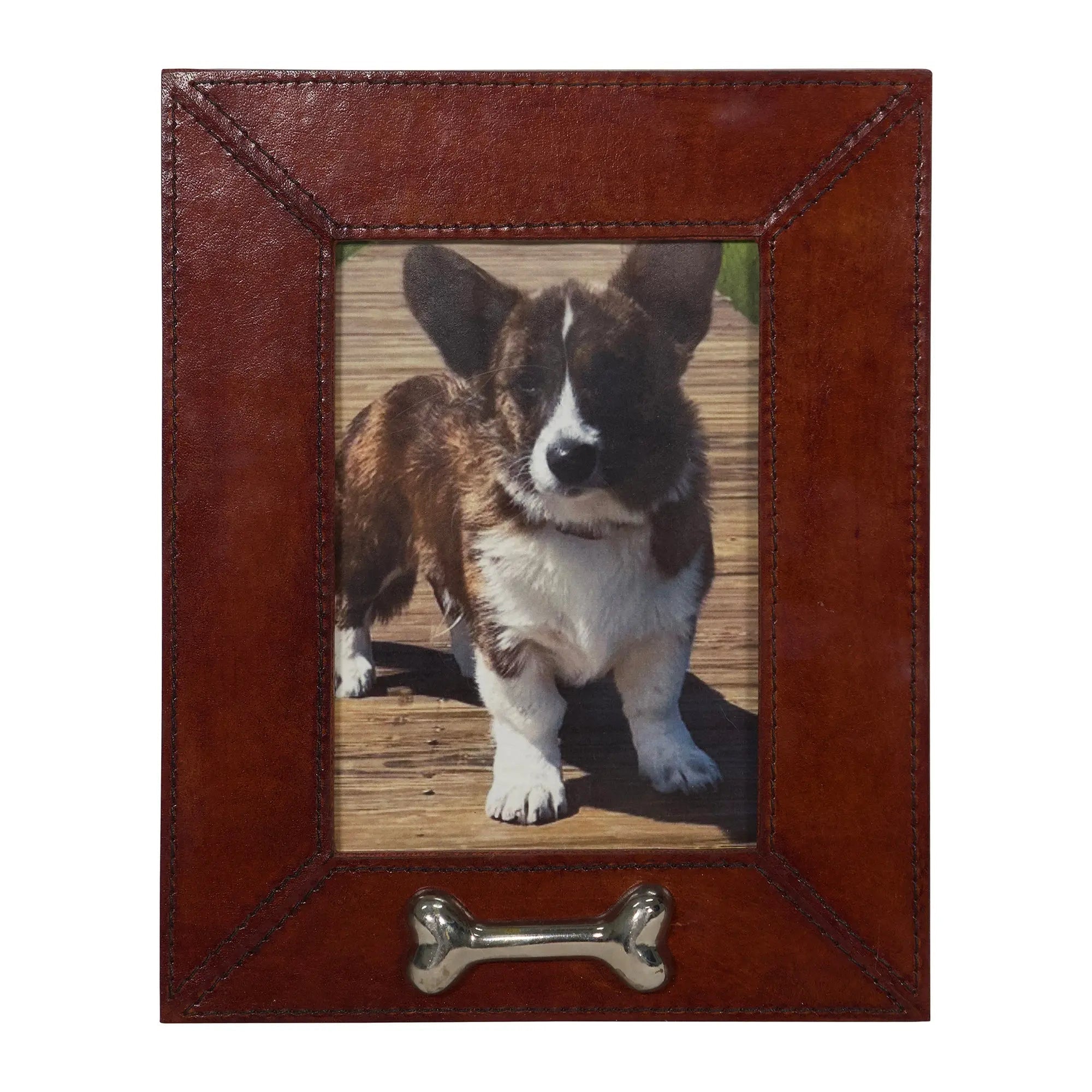 Huntley Pet Leather Picture Frame with Silver Bone Accent - Equiluxe Tack