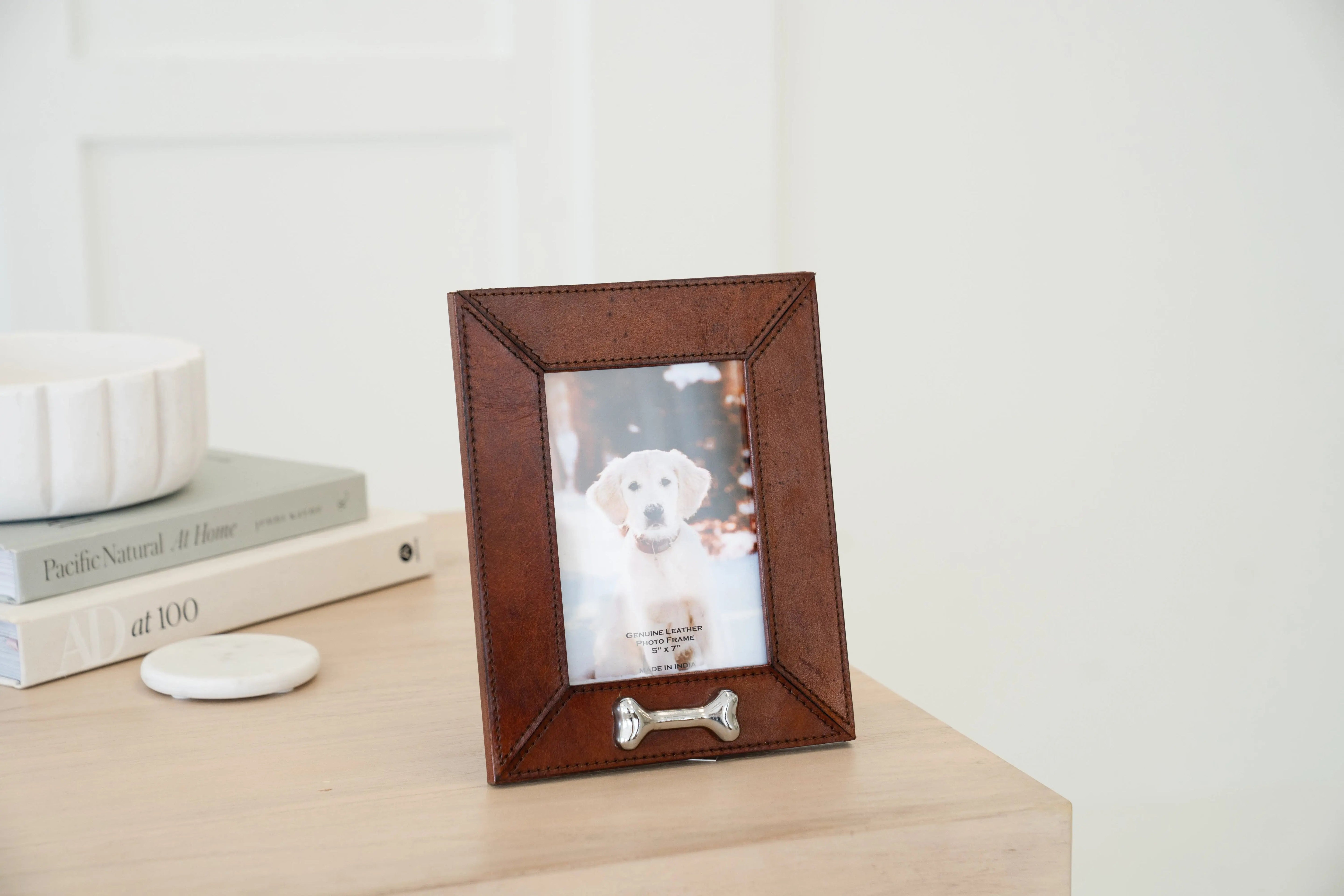 Huntley Pet Leather Picture Frame with Silver Bone Accent - Equiluxe Tack