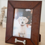 Huntley Pet Leather Picture Frame with Silver Bone Accent - Equiluxe Tack