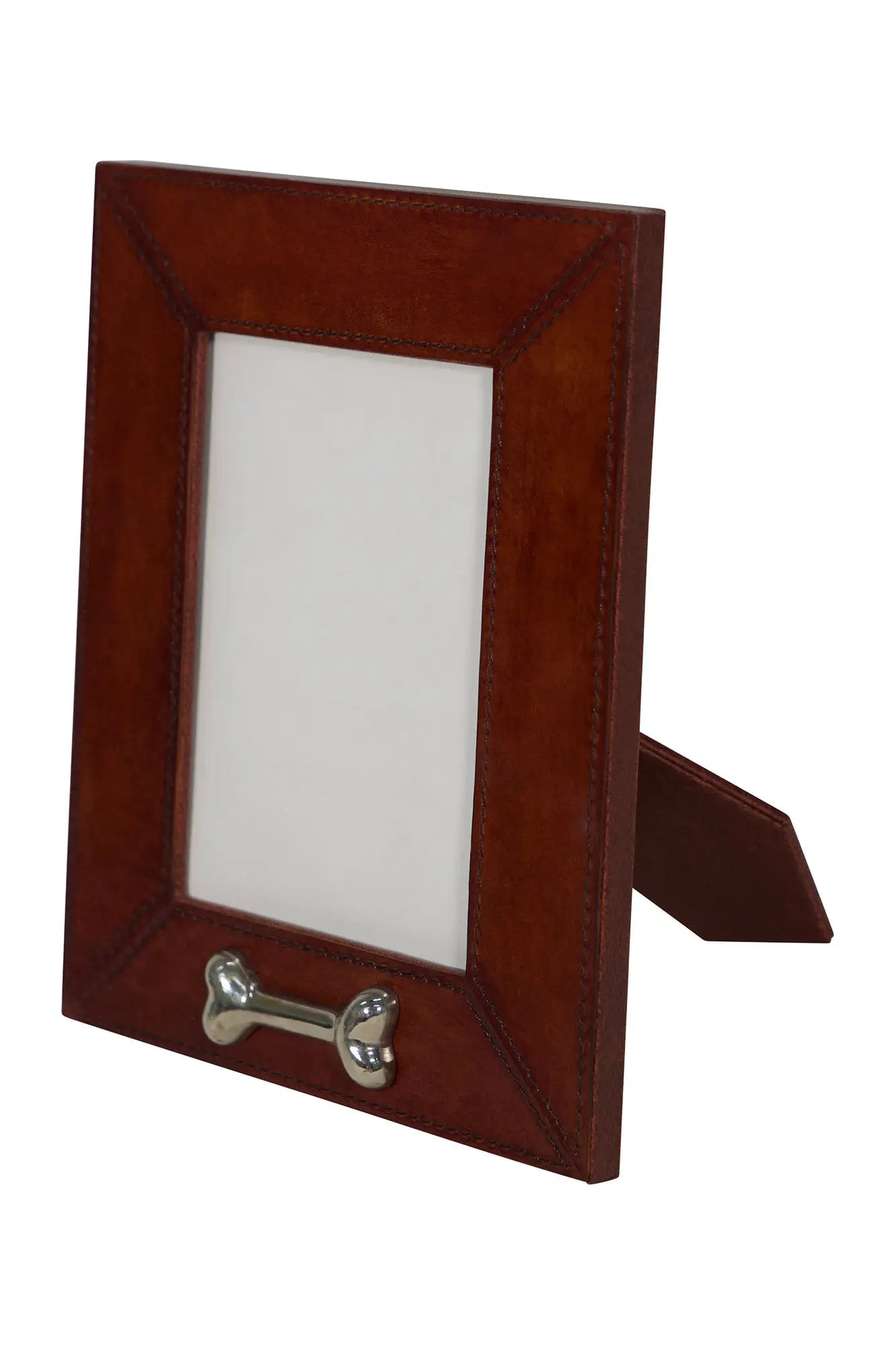 Huntley Pet Leather Picture Frame with Silver Bone Accent - Equiluxe Tack