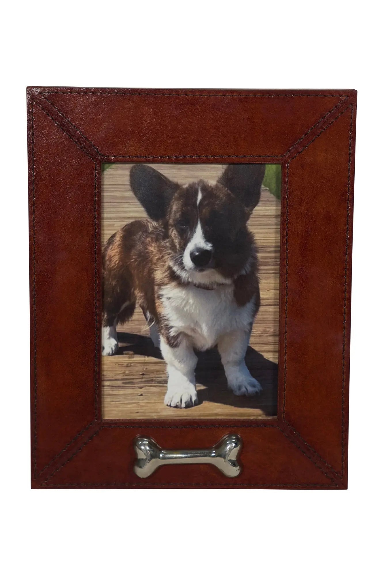 Huntley Pet Leather Picture Frame with Silver Bone Accent - Equiluxe Tack
