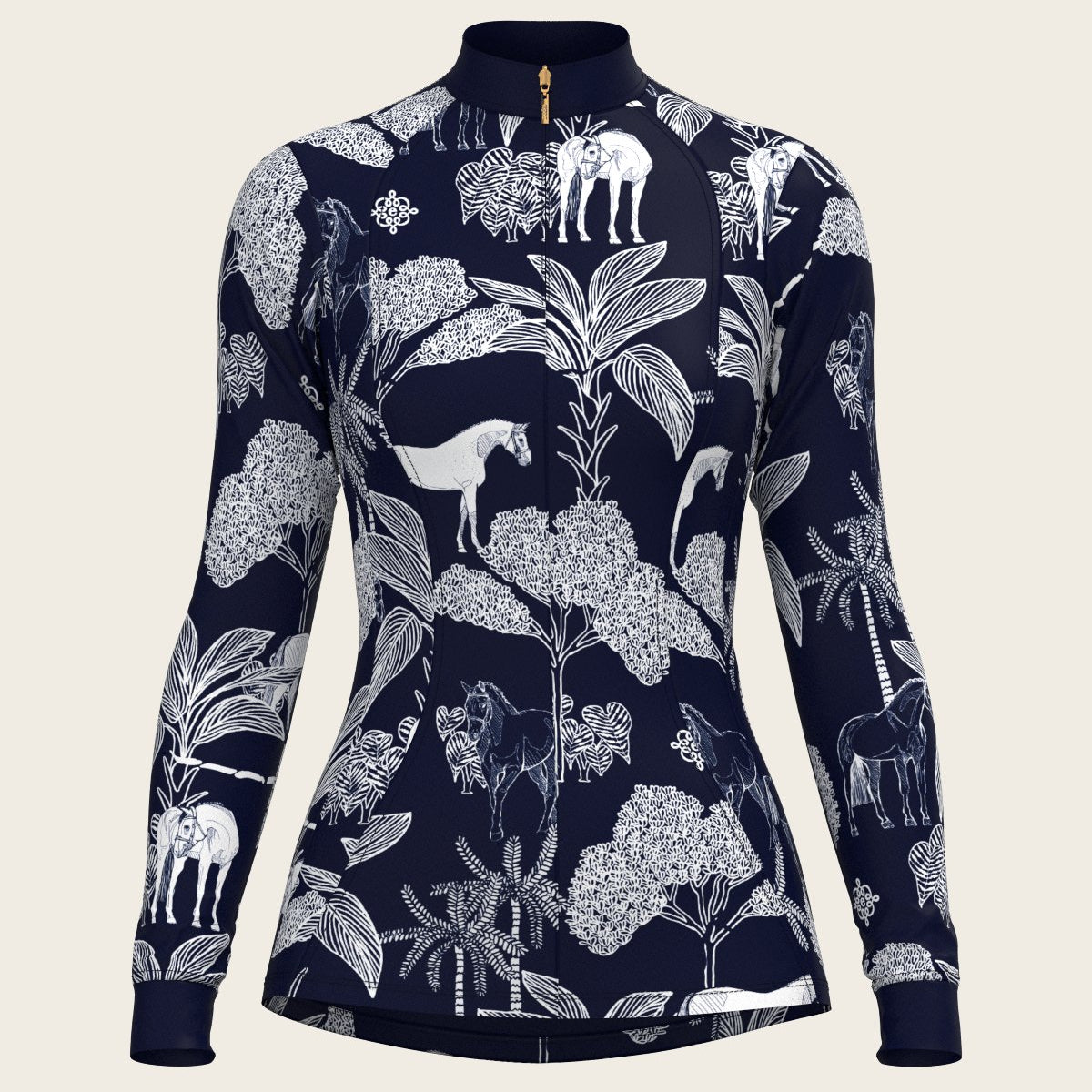  Island Horses on Navy Quarter Zip Sun Shirt - Espoir Equestrian - Equiluxe Tack