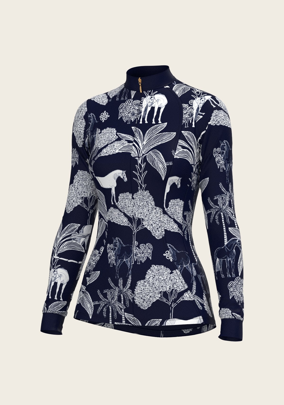  Island Horses on Navy Quarter Zip Sun Shirt - Espoir Equestrian - Equiluxe Tack