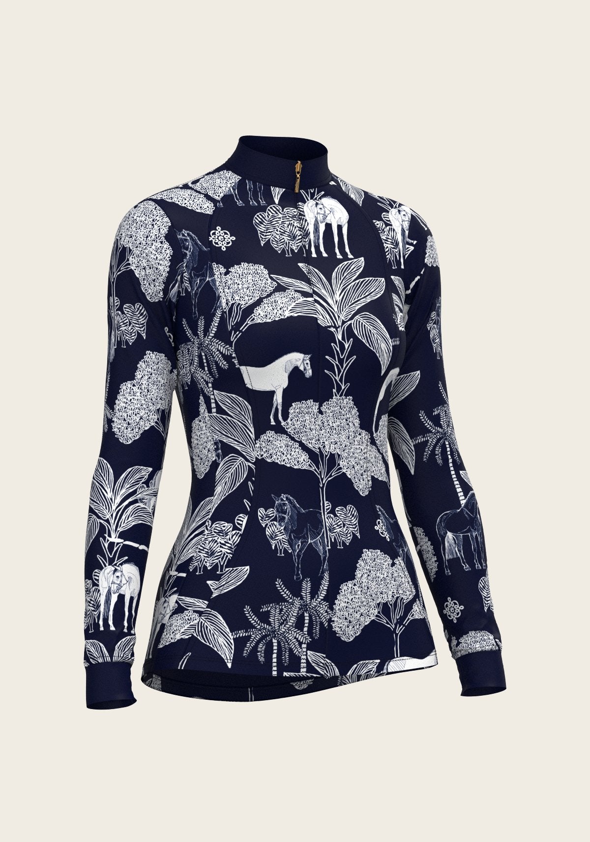  Island Horses on Navy Quarter Zip Sun Shirt - Espoir Equestrian - Equiluxe Tack