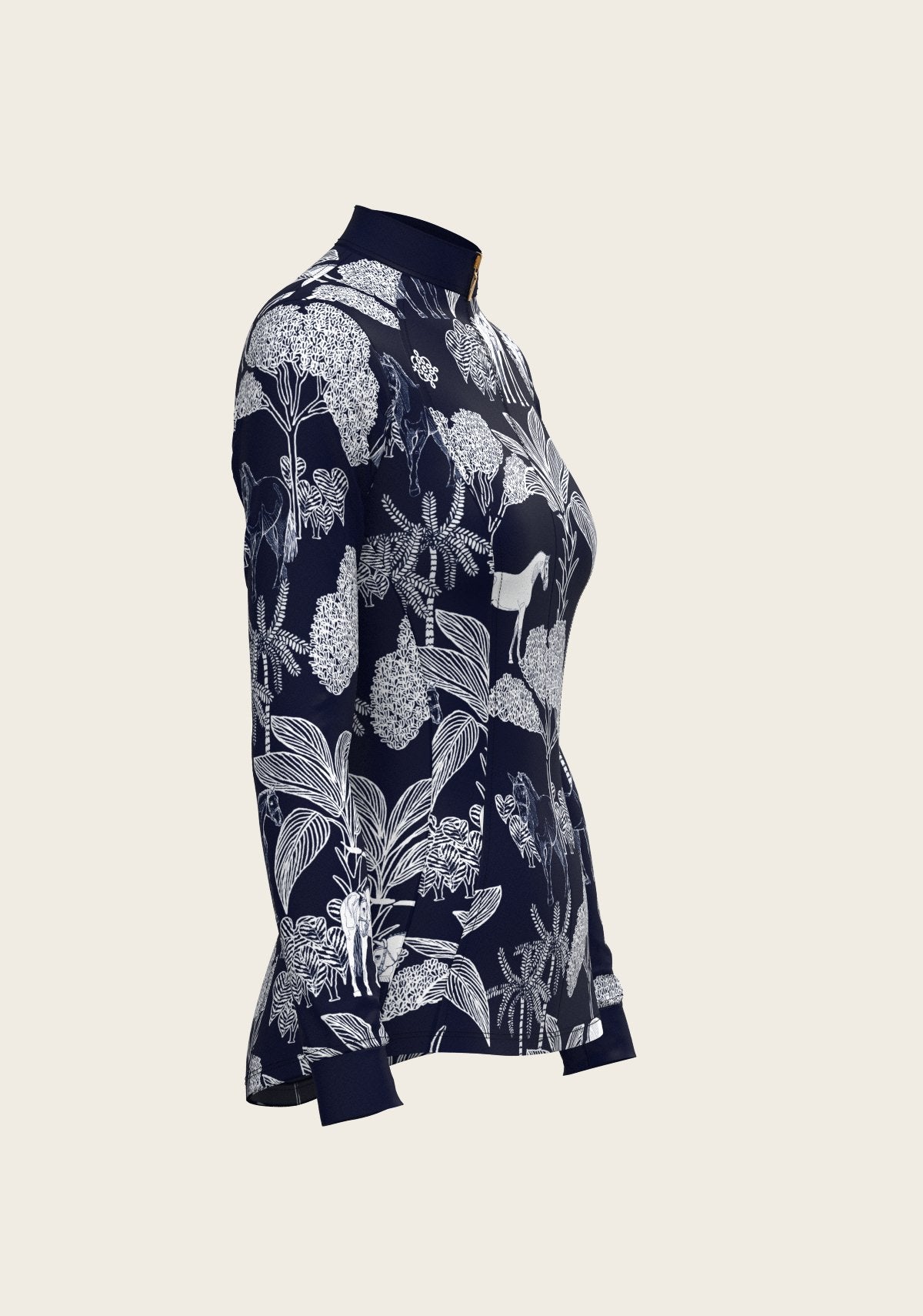  Island Horses on Navy Quarter Zip Sun Shirt - Espoir Equestrian - Equiluxe Tack