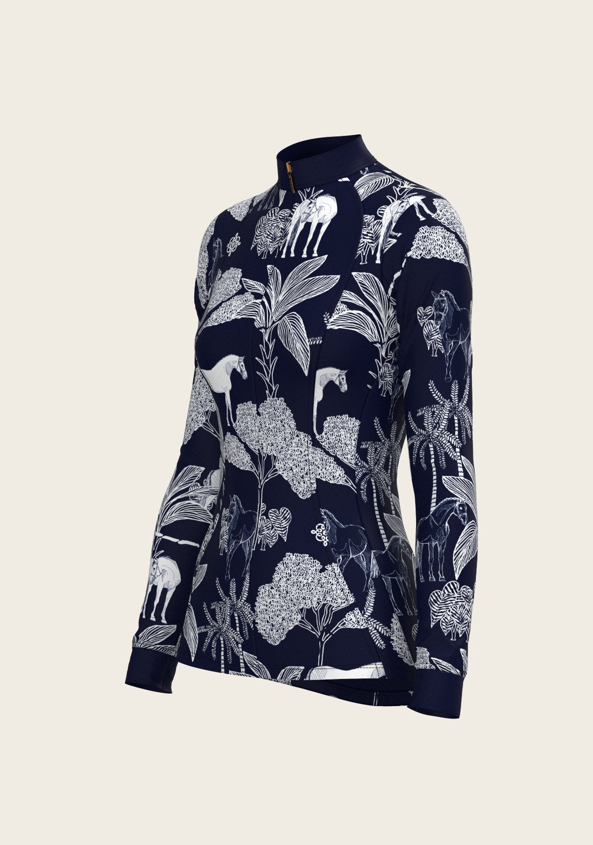  Island Horses on Navy Quarter Zip Sun Shirt - Espoir Equestrian - Equiluxe Tack