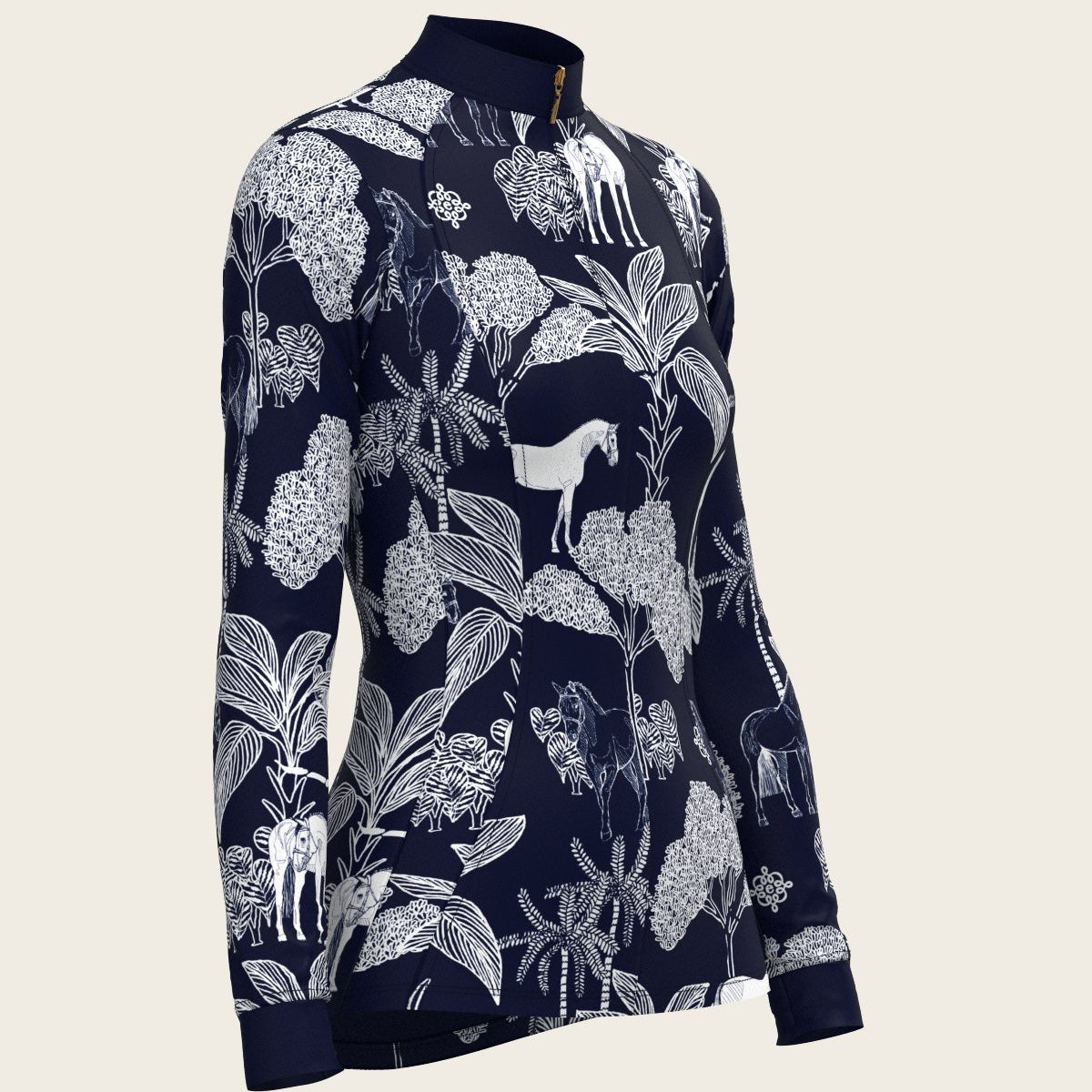  Island Horses on Navy Quarter Zip Sun Shirt - Espoir Equestrian - Equiluxe Tack