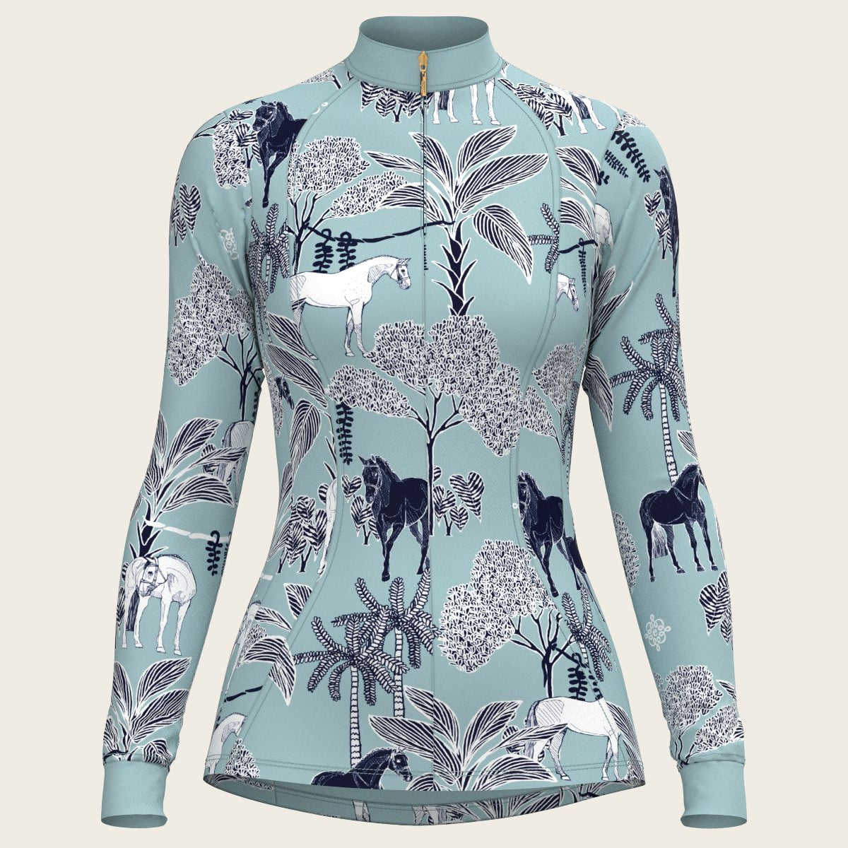  Island Horses on Sky Blue Quarter Zip Sun Shirt - Espoir Equestrian - Equiluxe Tack